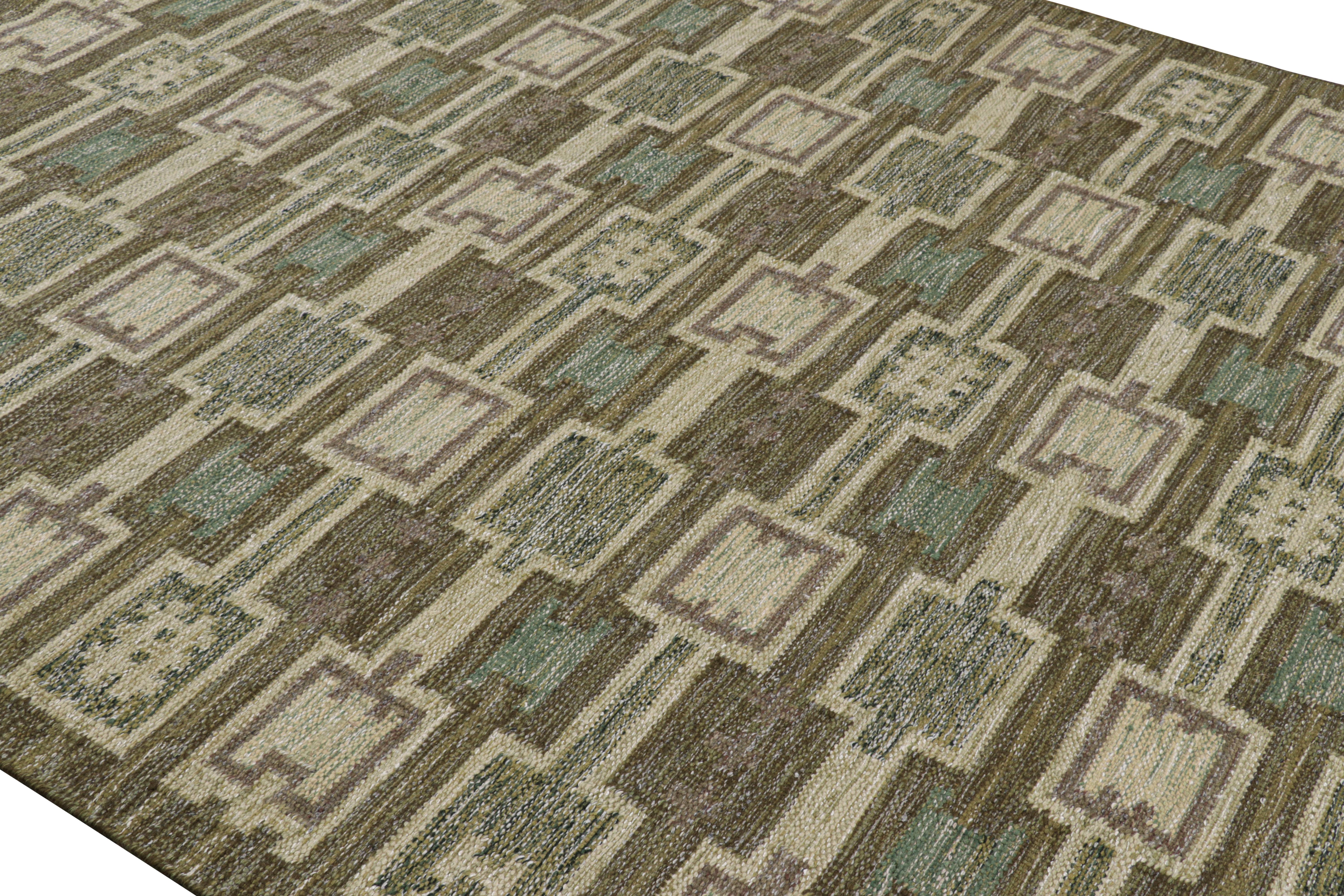 Dalla Rug & Kilim's Scandinavian Collection, questo tappeto 8x10 è tessuto a mano con una nuova struttura a trama piatta che utilizza una miscela di lana e filati esotici: una nuova texture morbida ispirata ai filati di alpaca. 

Sul design: 

Gli