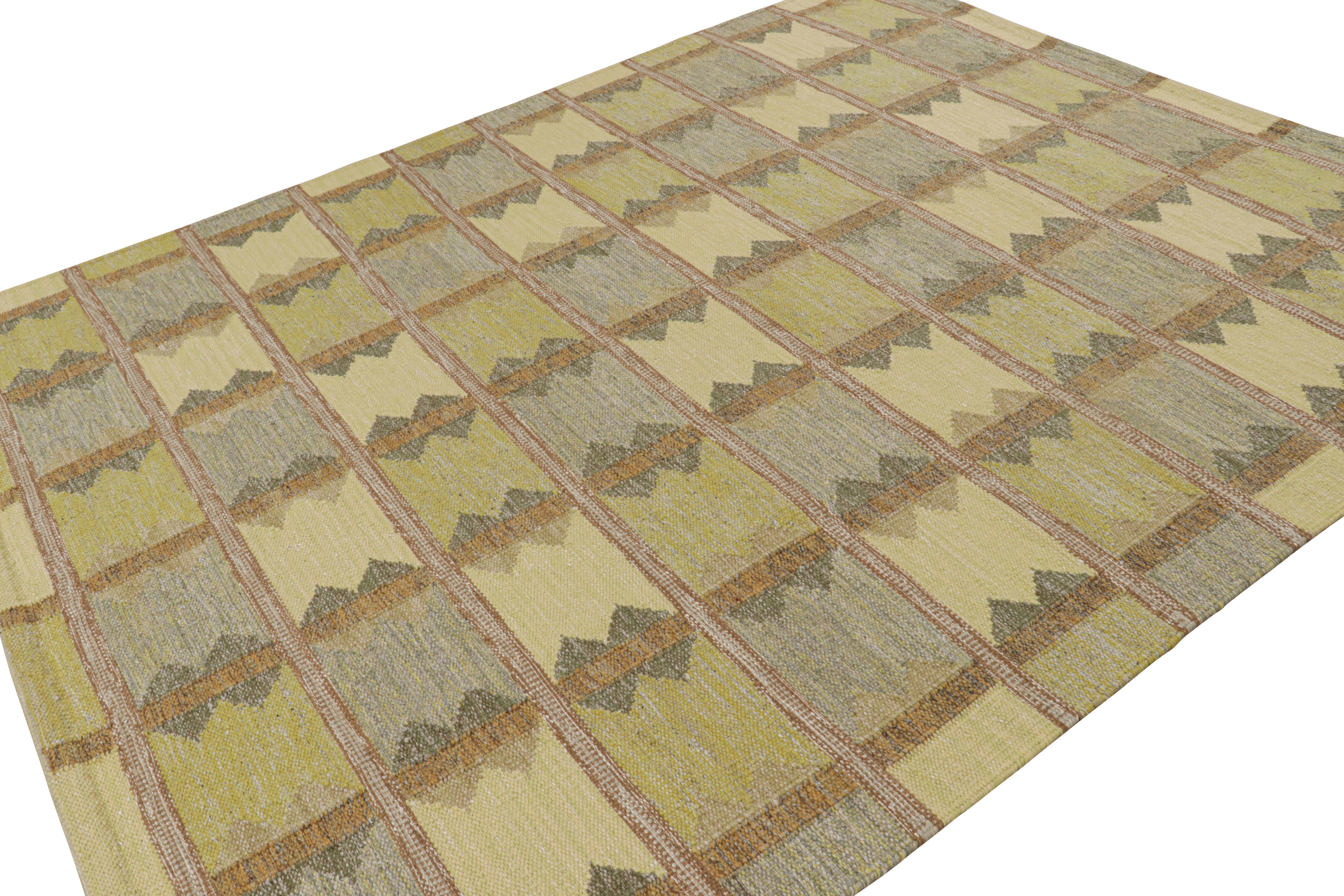 Indian Rug & Kilim’s Scandinavian Style Rug in Green and Blue with Geometric Patterns For Sale
