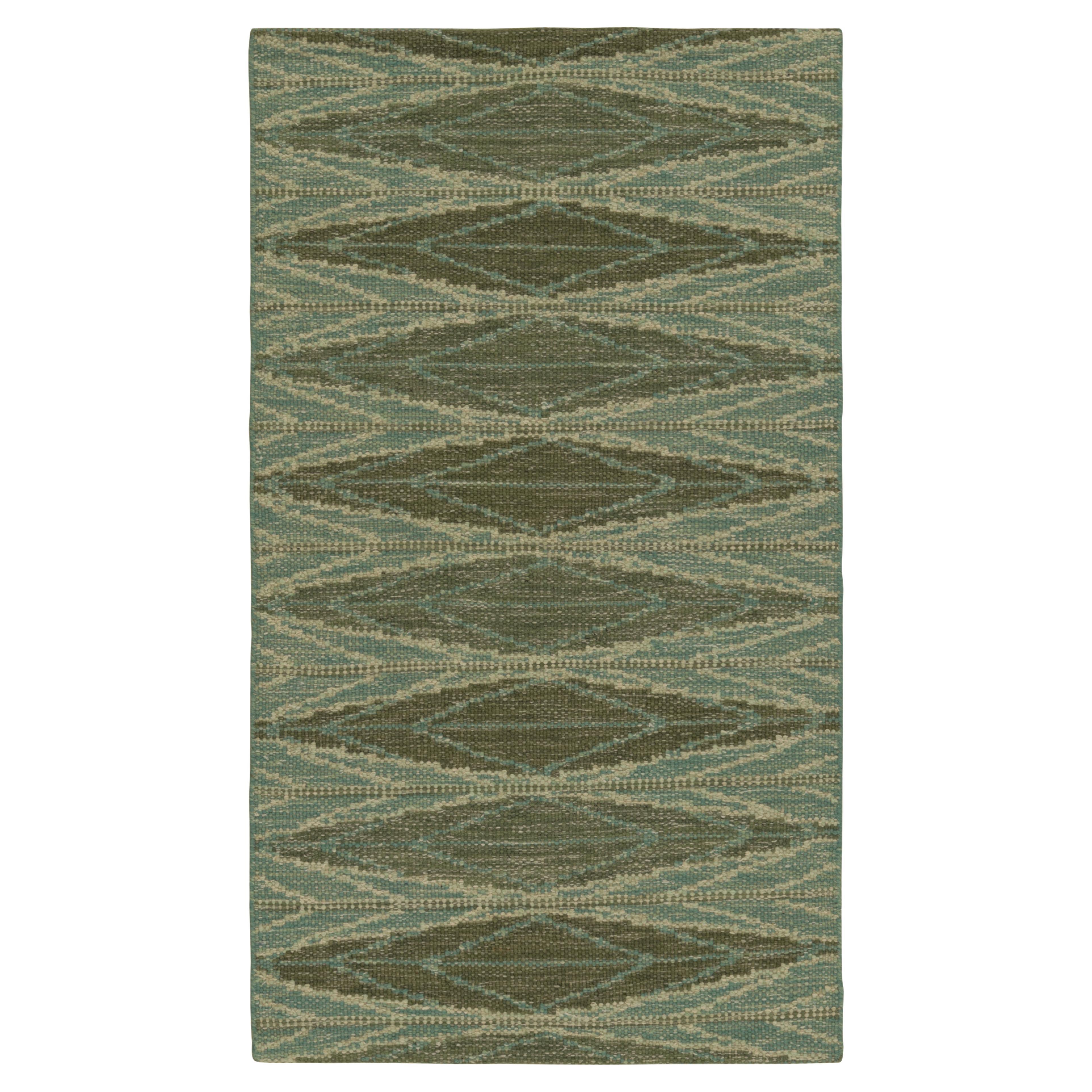 Rug & Kilim’s Scandinavian Style Rug in Green and Blue, with Geometric Patterns For Sale
