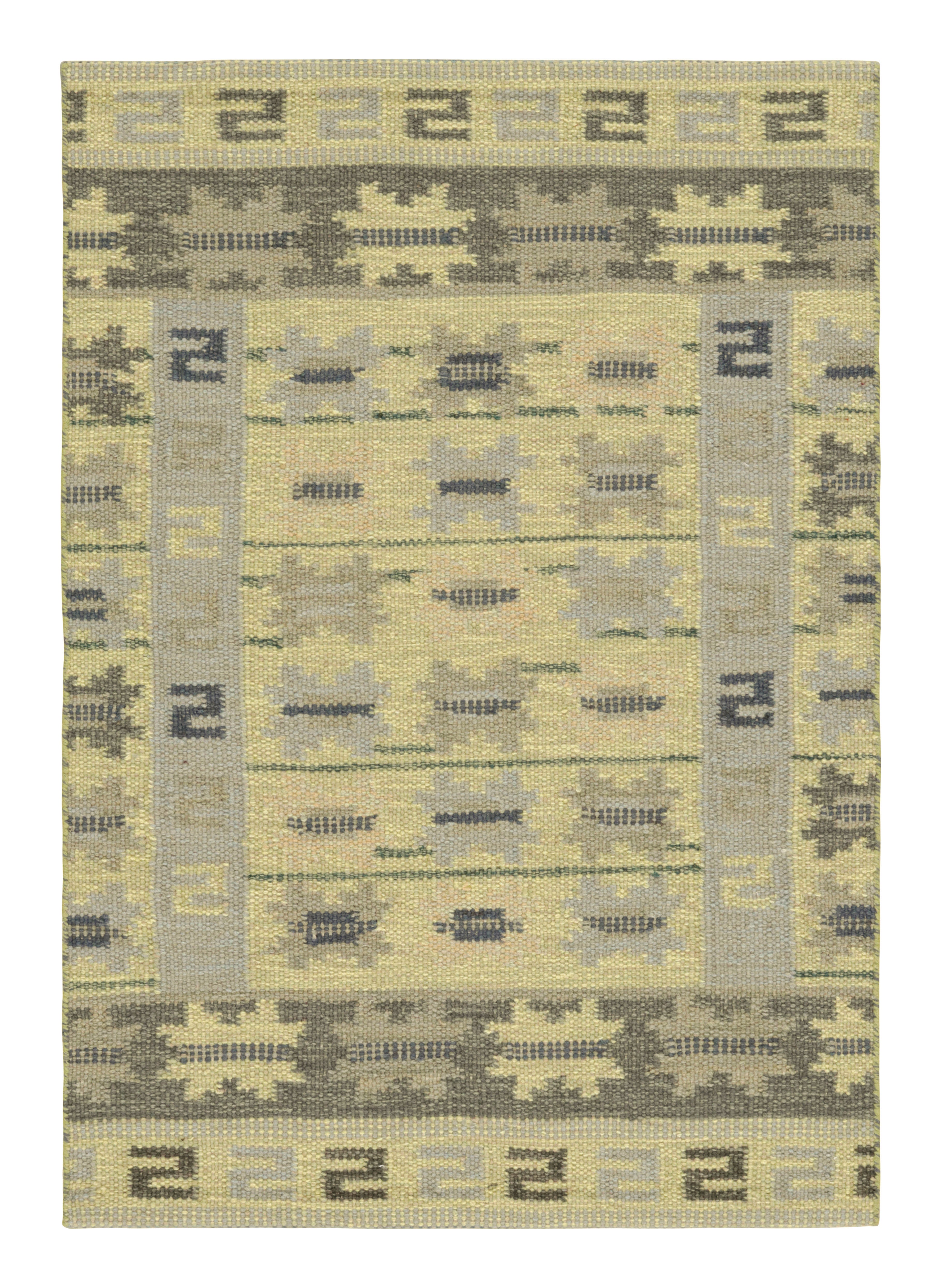 Rug & Kilim’s Scandinavian Style Rug in Green and Blue, with Geometric Patterns
