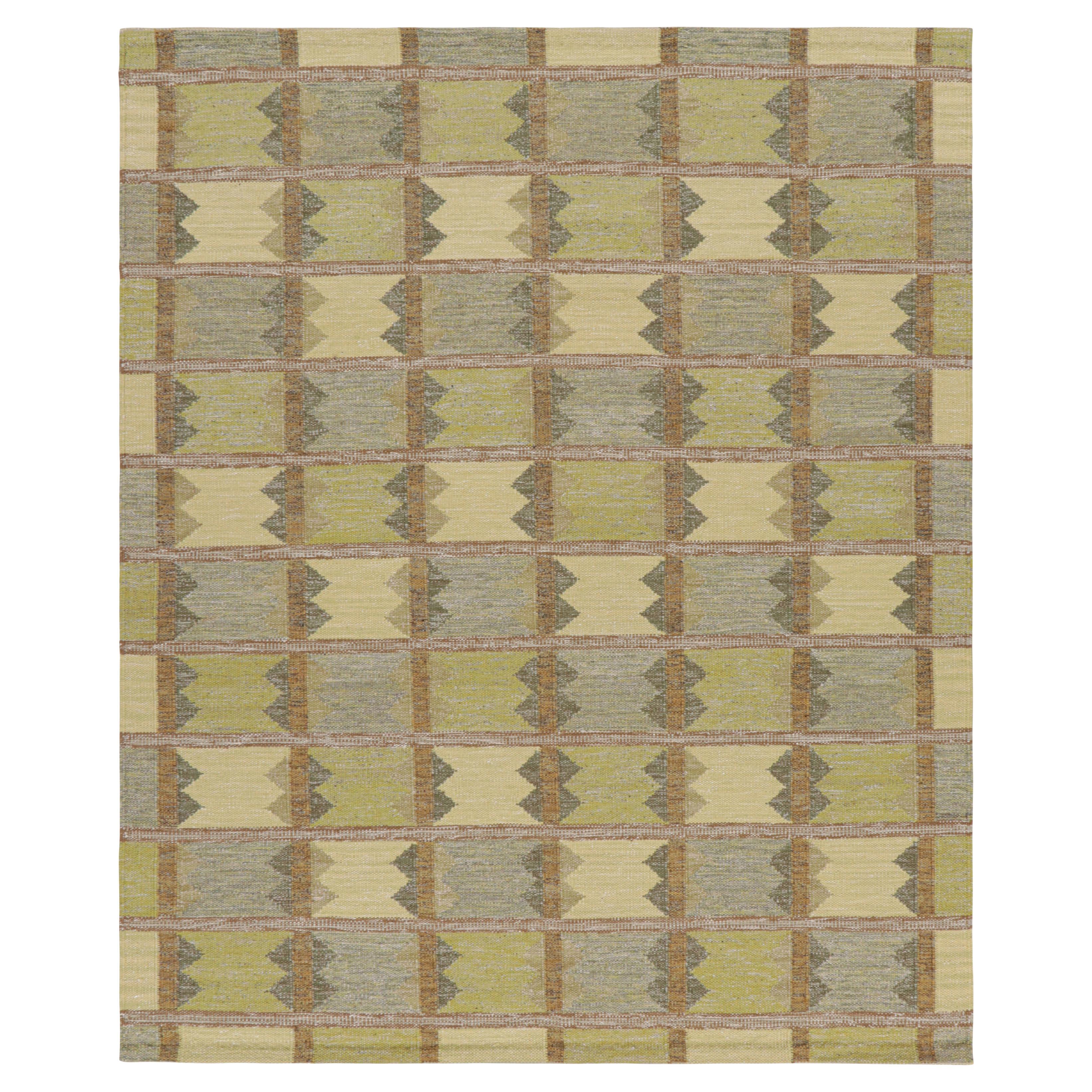 Rug & Kilim’s Scandinavian Style Rug in Green and Blue with Geometric Patterns For Sale