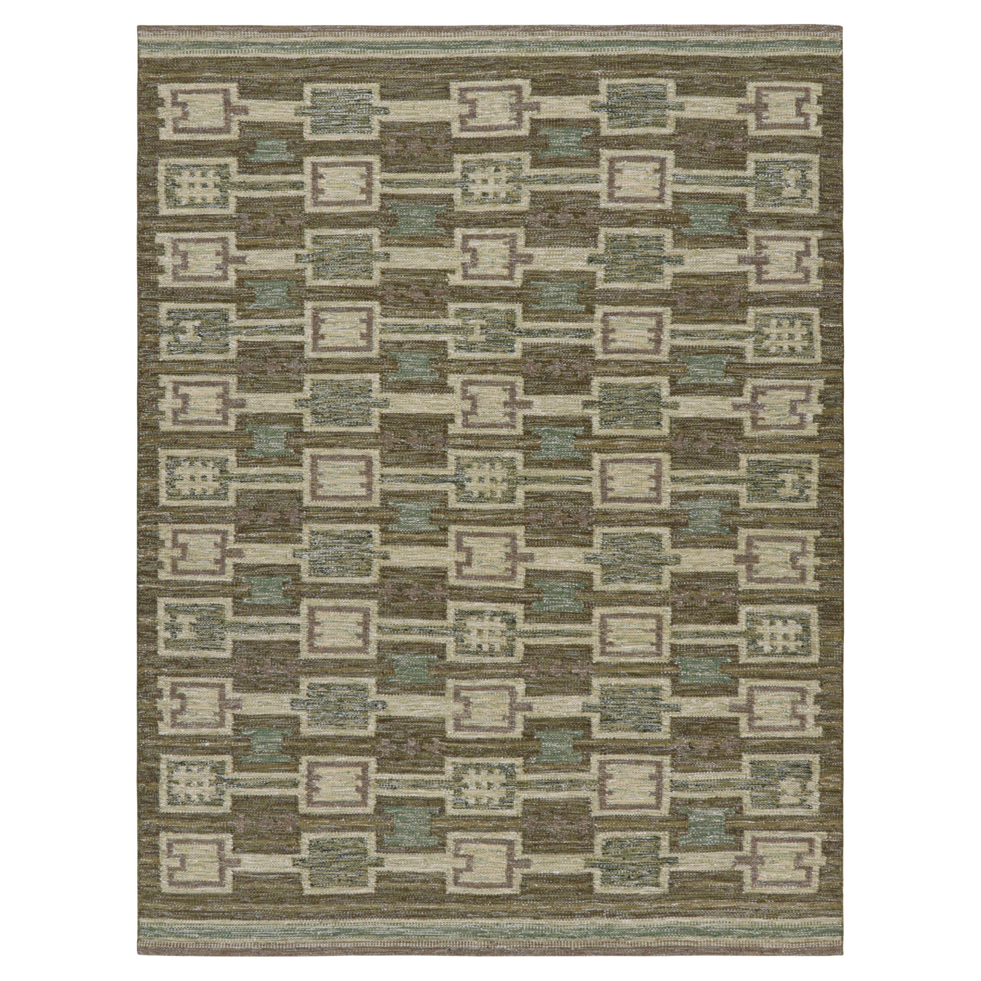 Rug & Kilim’s Scandinavian Style Rug in Green and Blue with Geometric Patterns