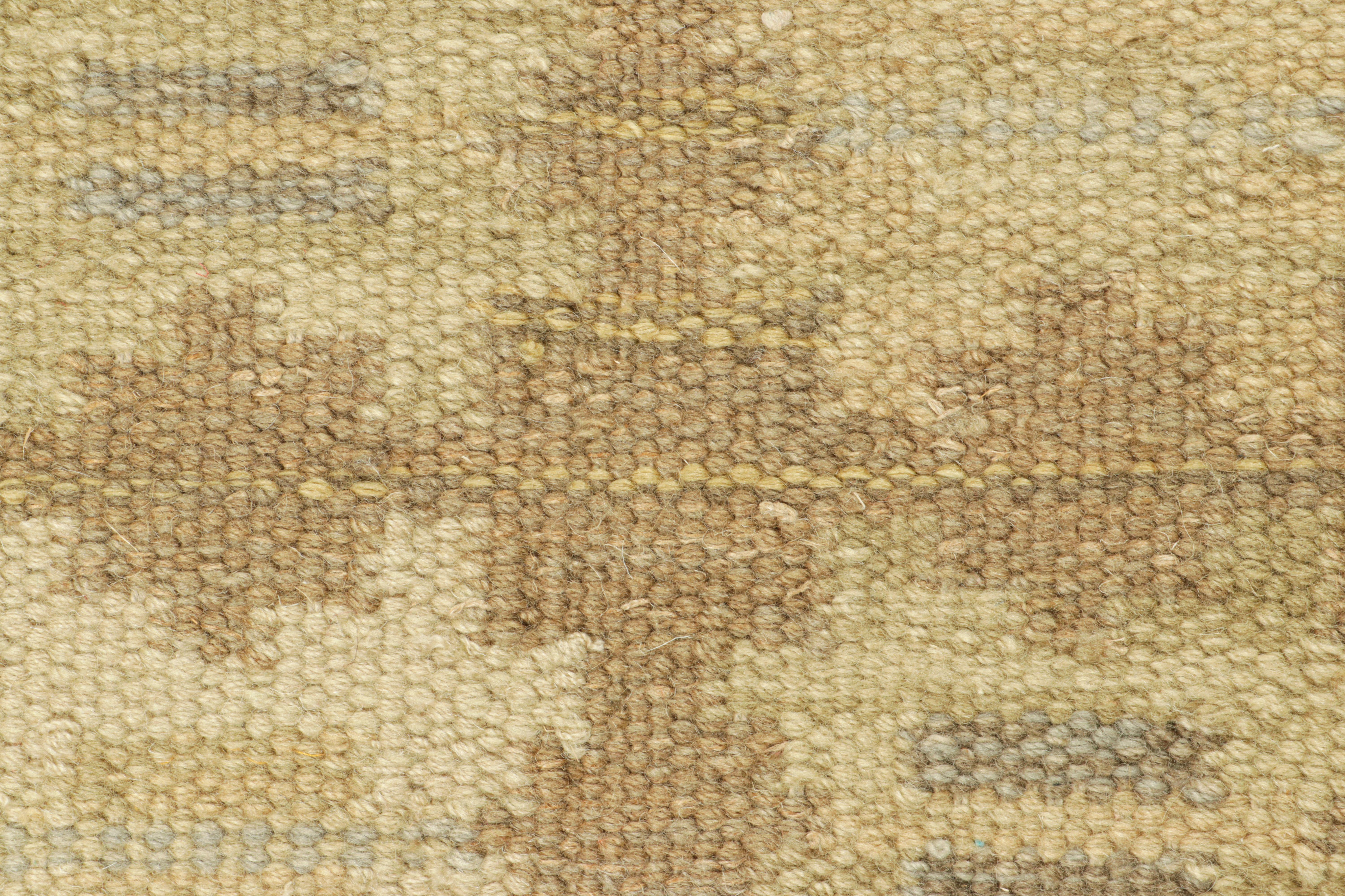 Modern Rug & Kilim’s Scandinavian Style Rug in Green and Brown with Geometric Medallion For Sale