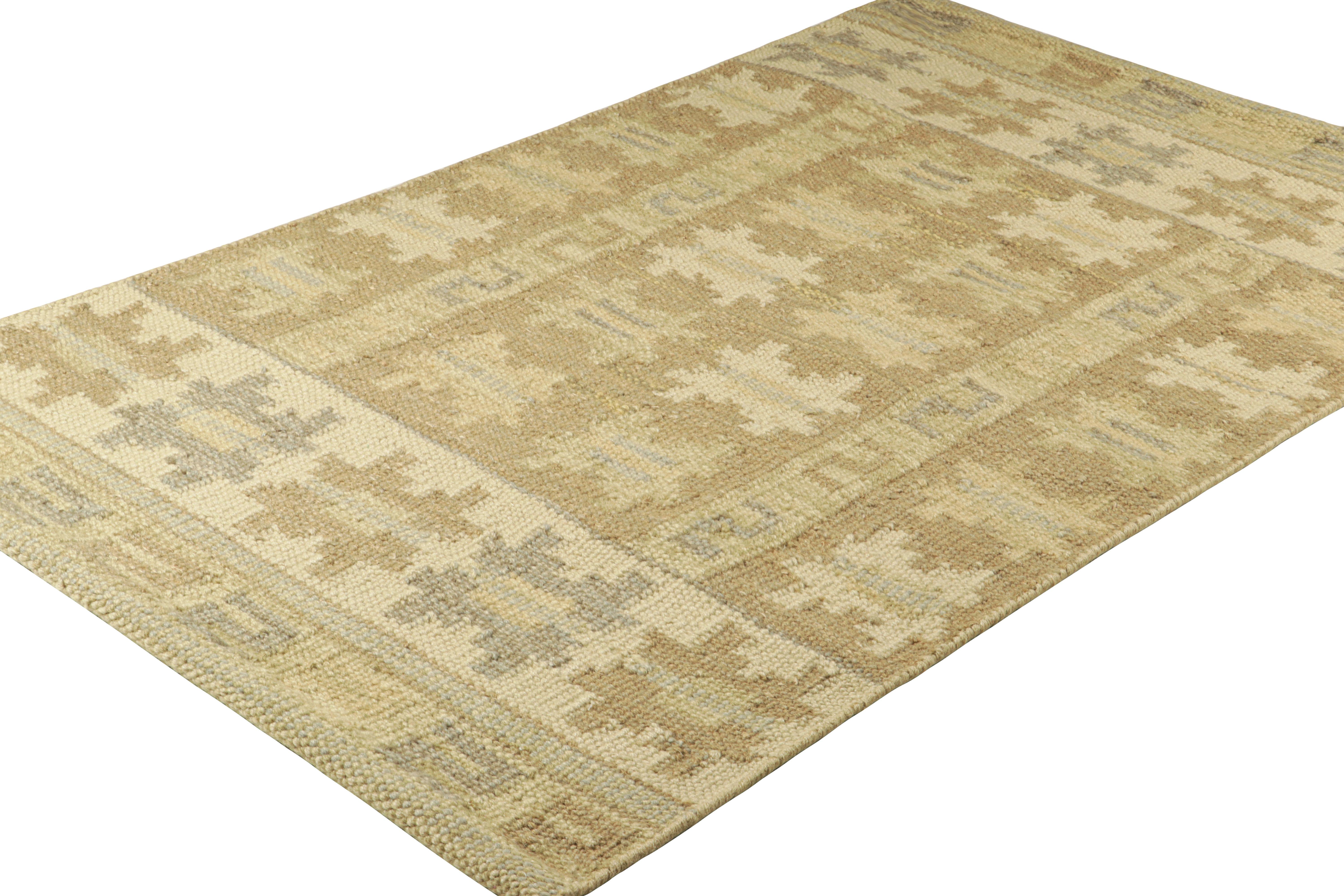 Indian Rug & Kilim’s Scandinavian Style Rug in Green and Brown with Geometric Medallion For Sale
