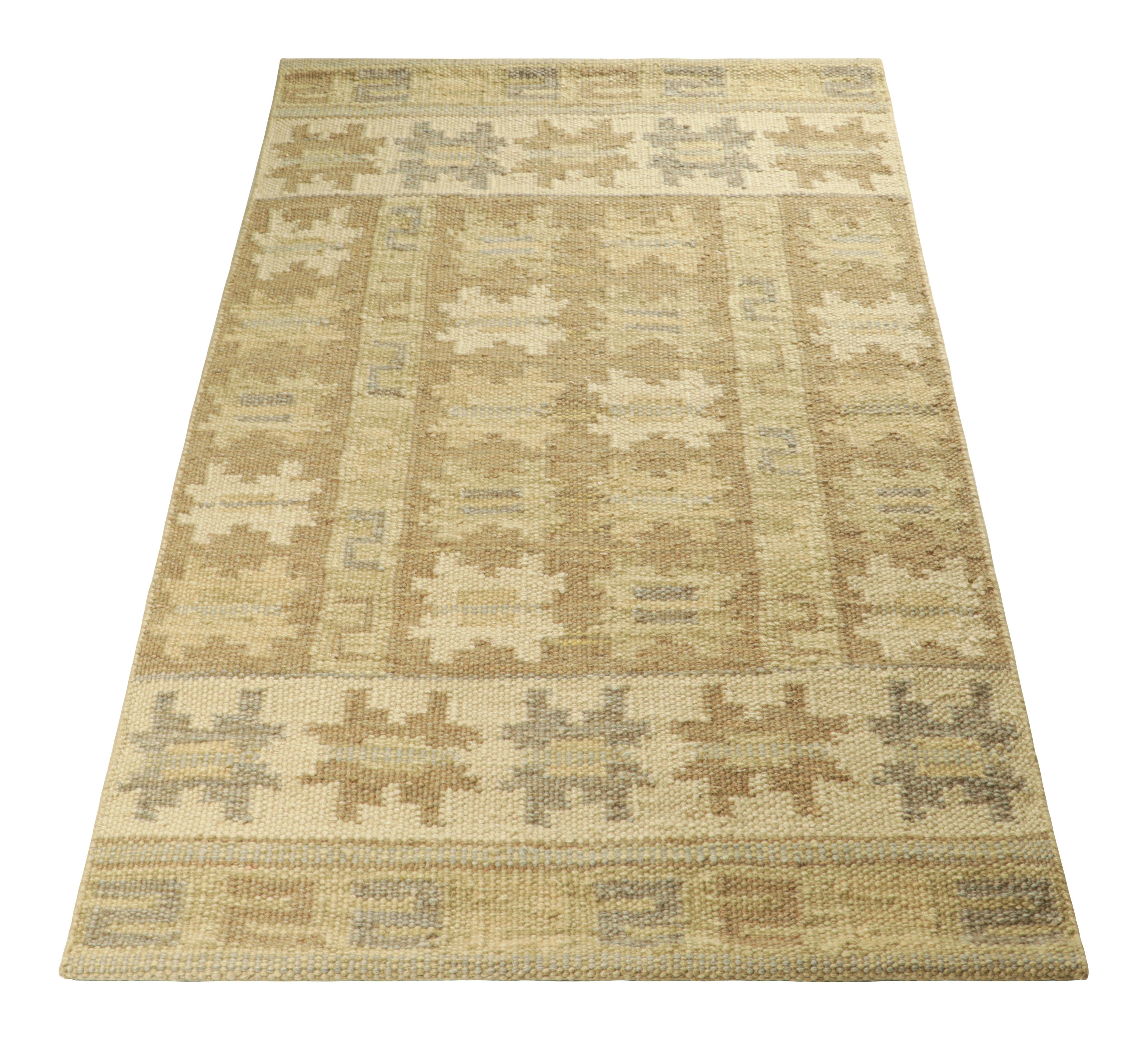 Hand-Knotted Rug & Kilim’s Scandinavian Style Rug in Green and Brown with Geometric Medallion For Sale