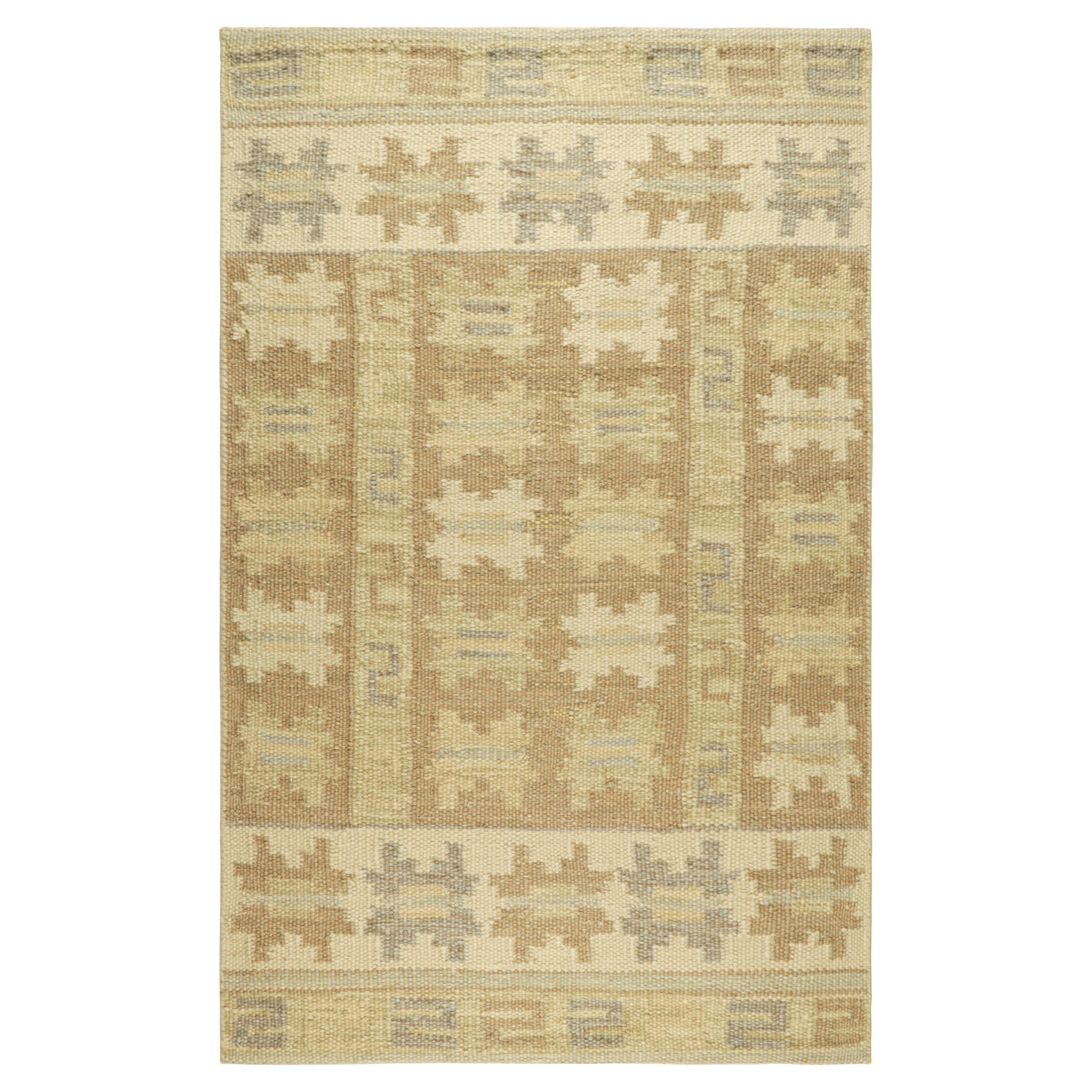 Rug & Kilim’s Scandinavian Style Rug in Green and Brown with Geometric Medallion For Sale