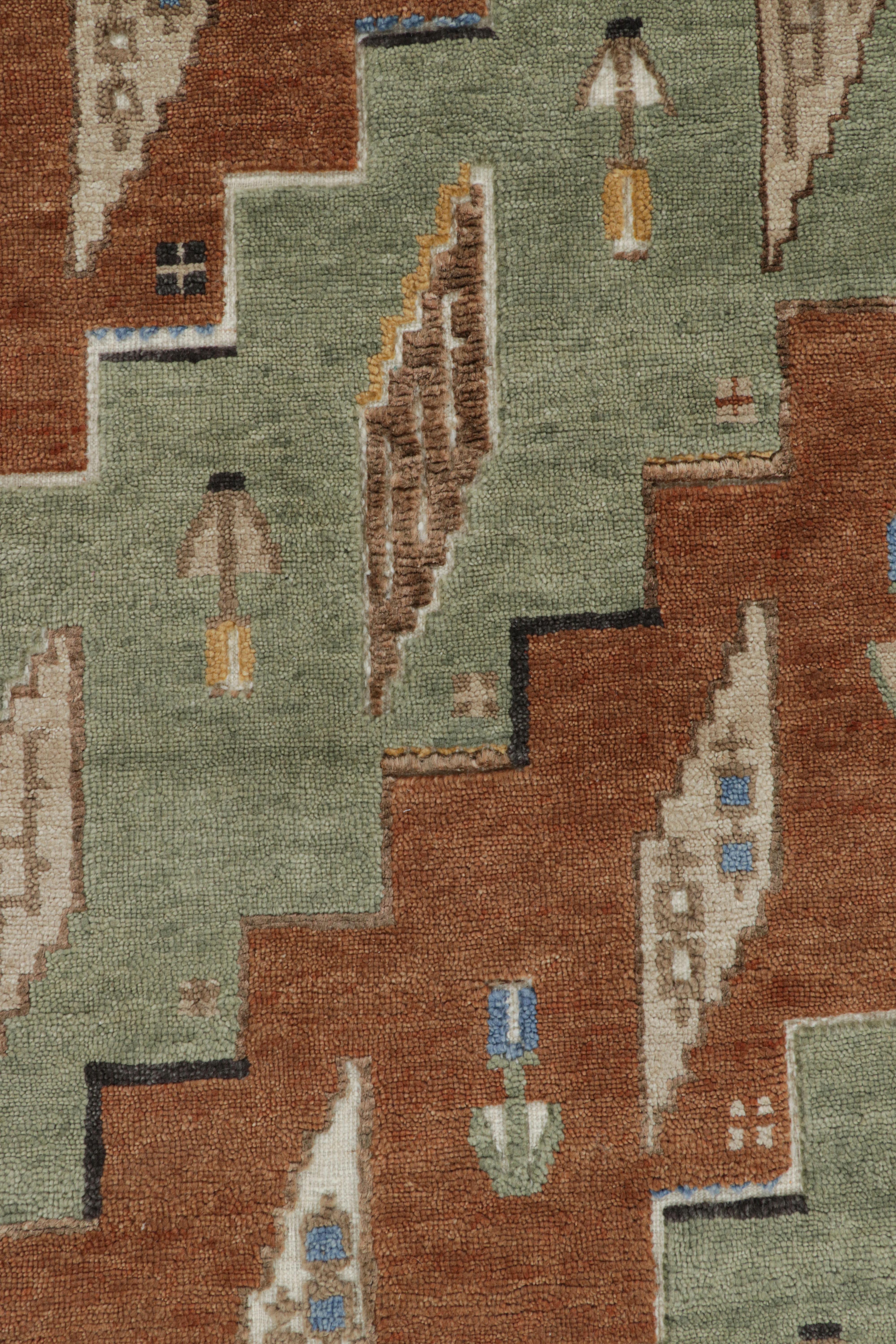 Rug & Kilim's Scandinavian Style Rug in Green and Brown with Geometric Patterns (tapis de style scandinave à motifs géométriques en vert et en brun) Neuf - En vente à Long Island City, NY