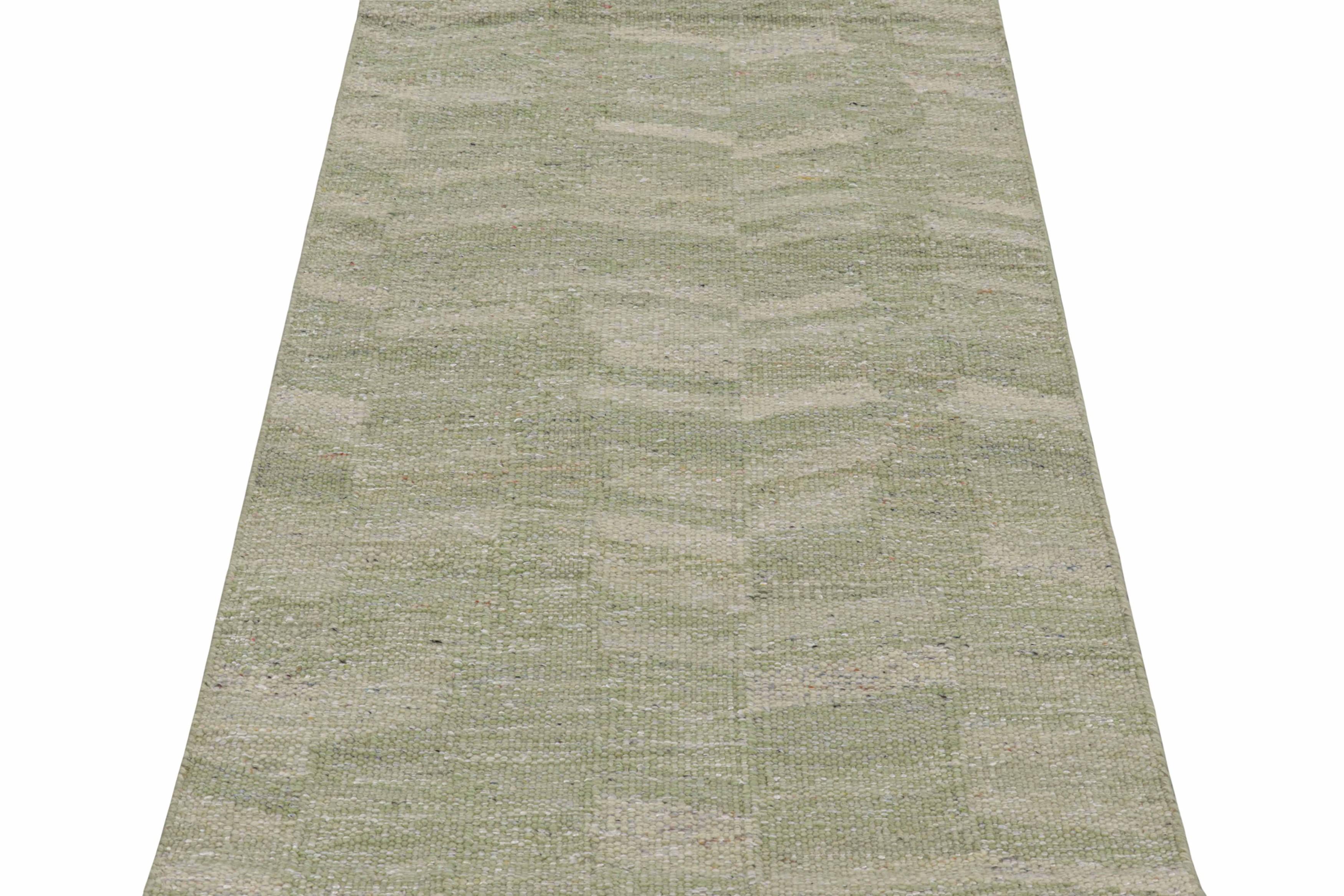 Indiano Tappeto in stile scandinavo di Rug & Kilim in verde e crema, con motivi geometrici in vendita