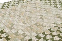 Rug & Kilim’s Scandinavian Style Rug in Green and White with Geometric Patterns