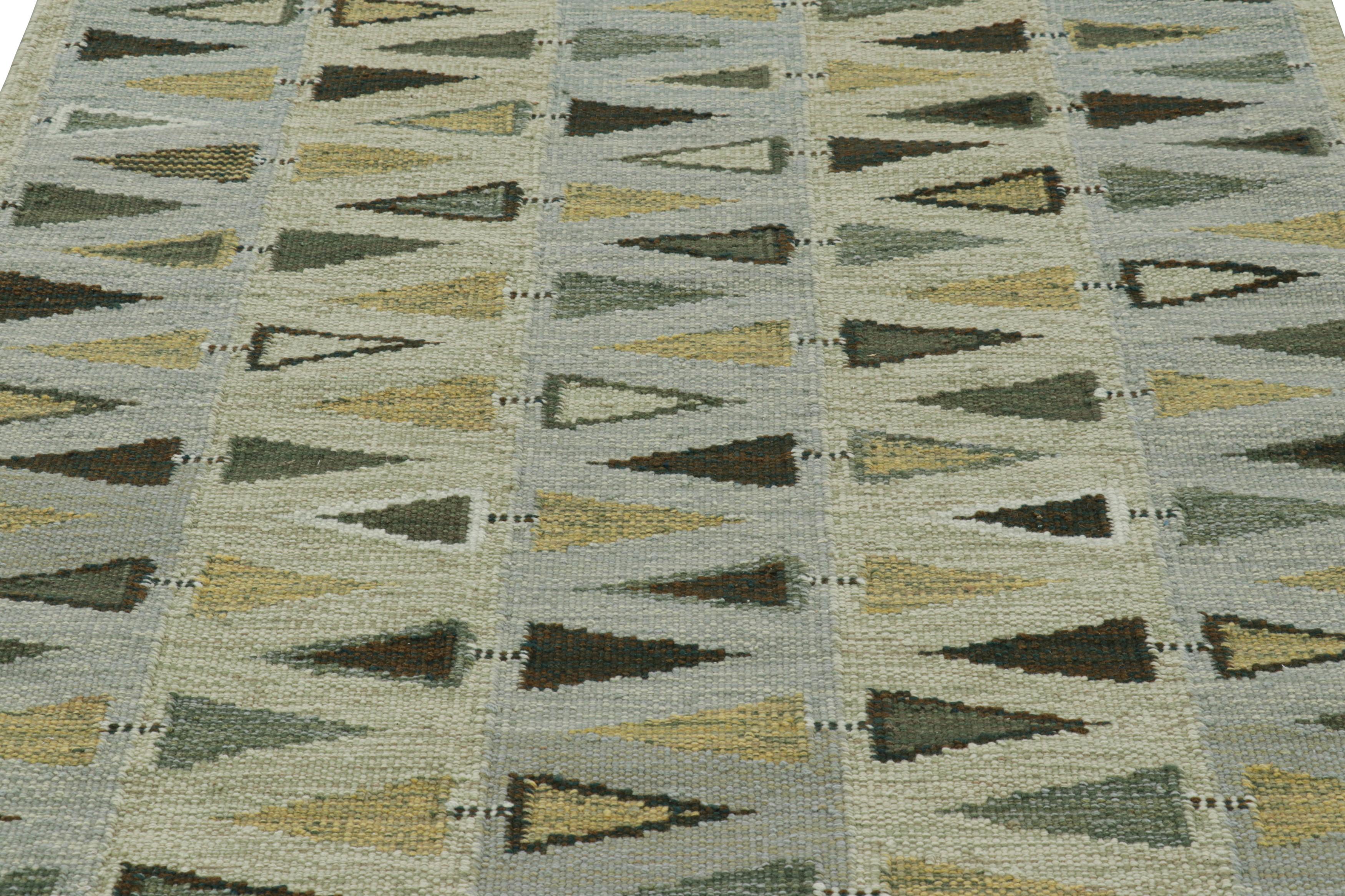 Fabricada con lana tejida a mano, esta alfombra contemporánea de 5 x 7 es una nueva y emocionante incorporación a la colección de alfombras escandinavas de Rug & Kilim: una reinvención contemporánea del minimalismo sueco y de las alfombras y tejidos