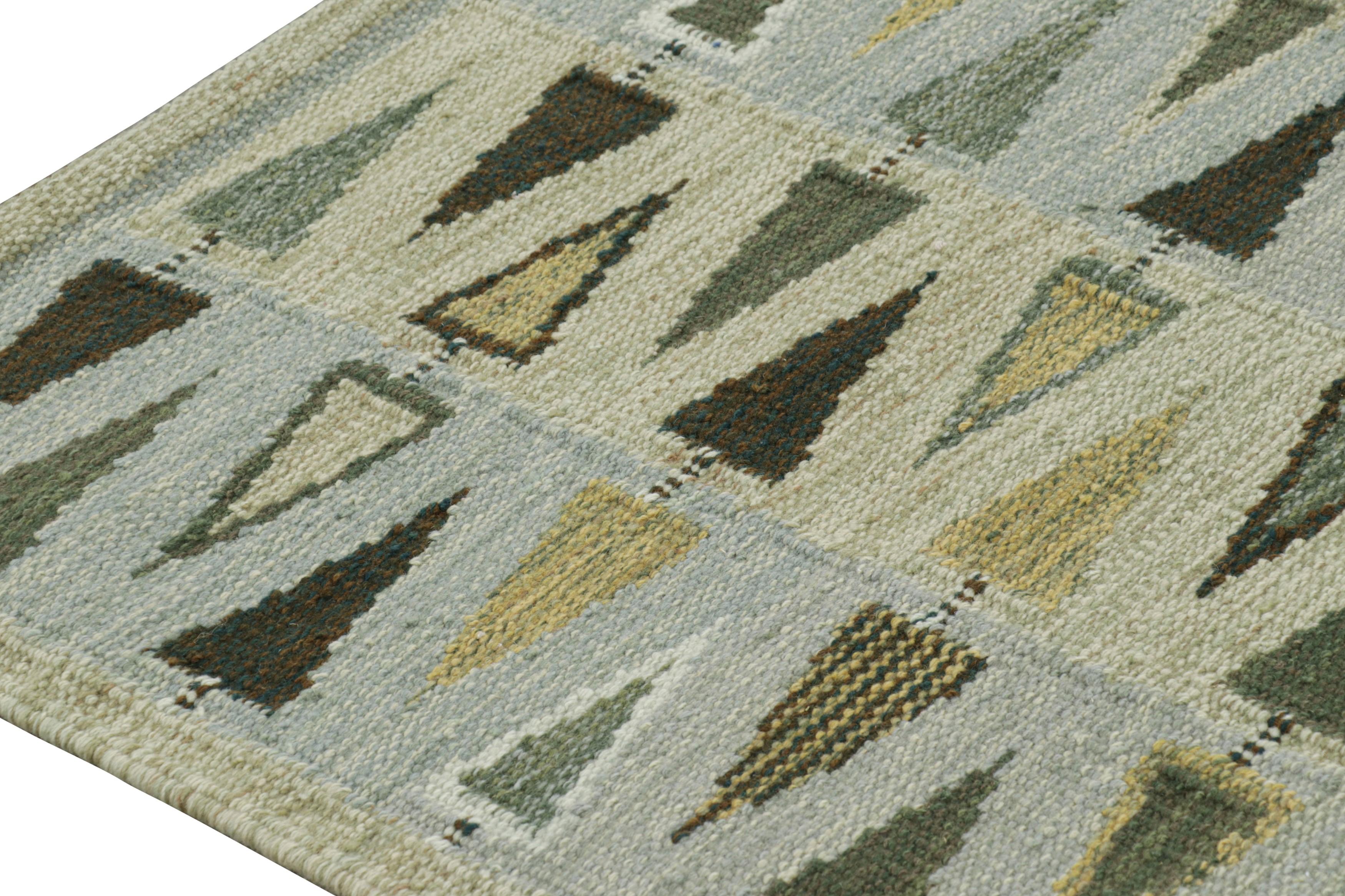 Alfombra de estilo escandinavo Rug & Kilim en estampado geométrico verde, beige y azul en Nuevo estado para la venta en Long Island City, NY