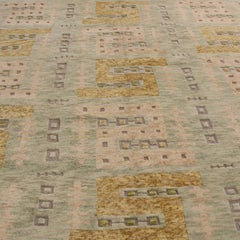 Rug & Kilim’s Scandinavian Style Rug in Green, Beige and Gold Geometric Pattern