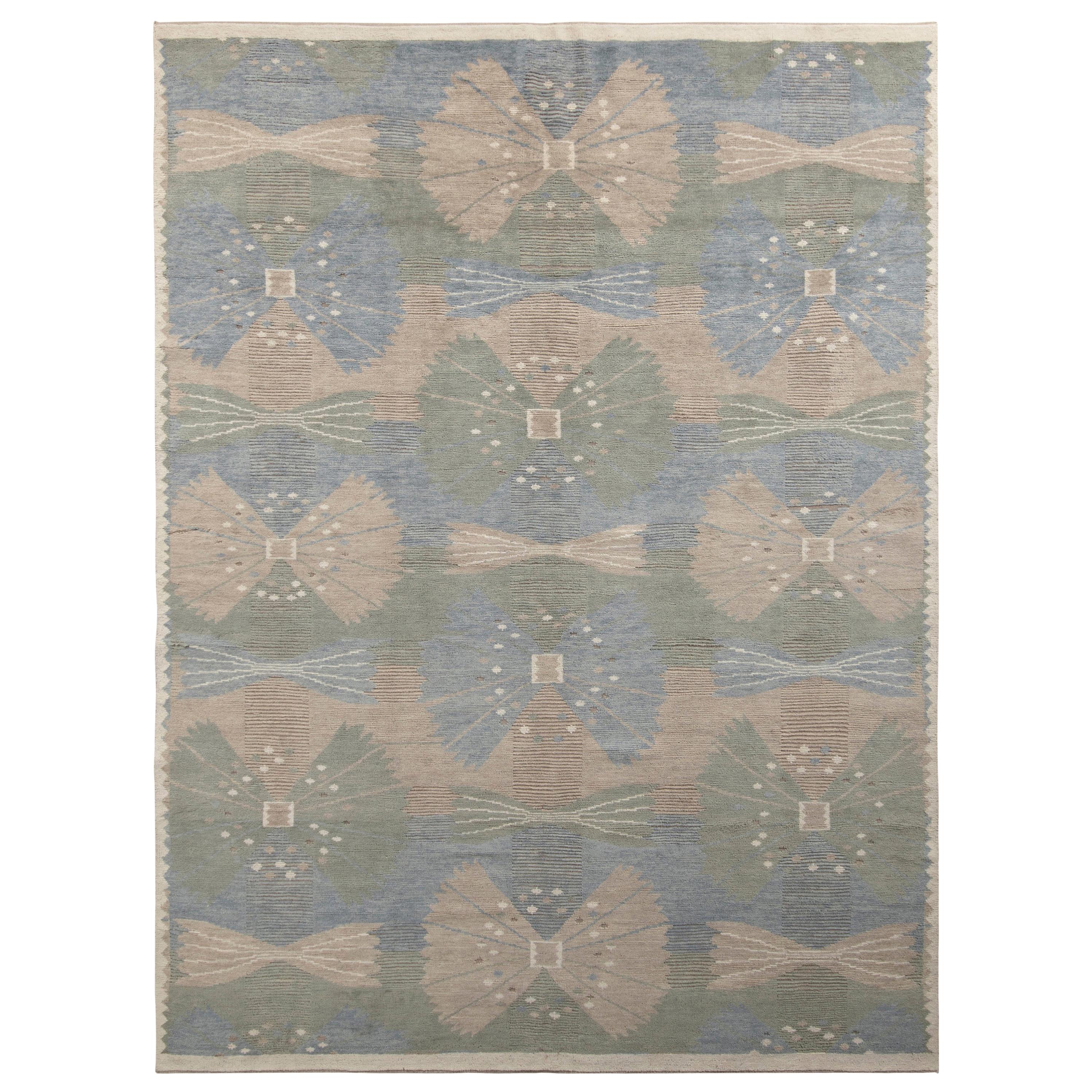 Rug and Kilim’s Scandinavian Style Custom Kilim in Green, Beige and
