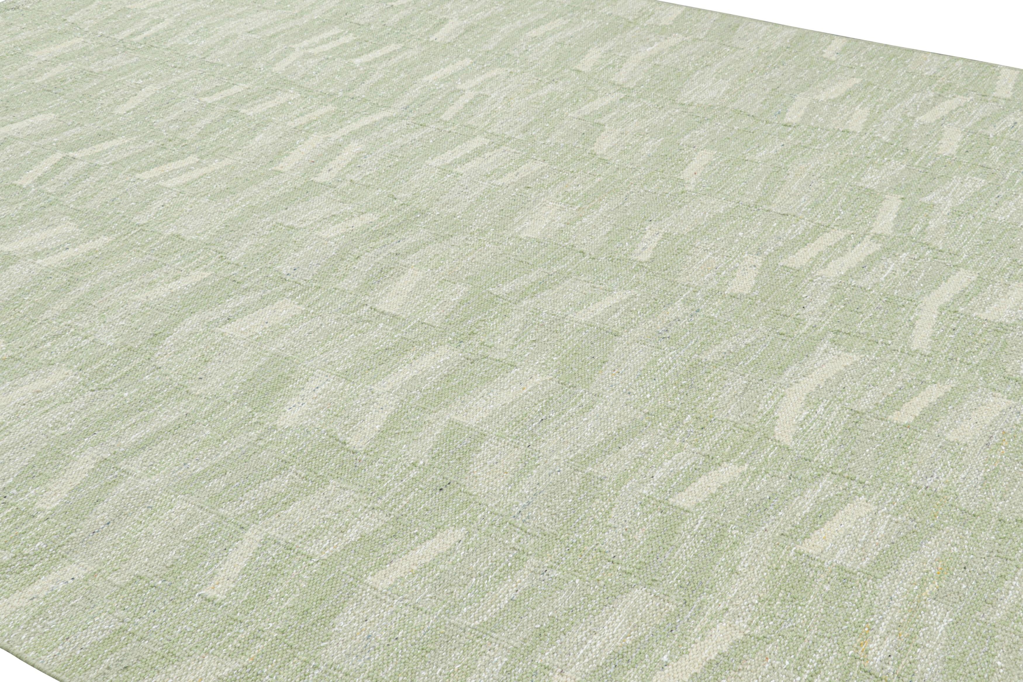 Realizzato in lana intrecciata a mano, questo tappeto contemporaneo 9x12 è un'entusiasmante novità della collezione di tappeti scandinavi di Rug & Kilim: una rivisitazione contemporanea del minimalismo svedese e dei tappeti e tessuti vintage delle