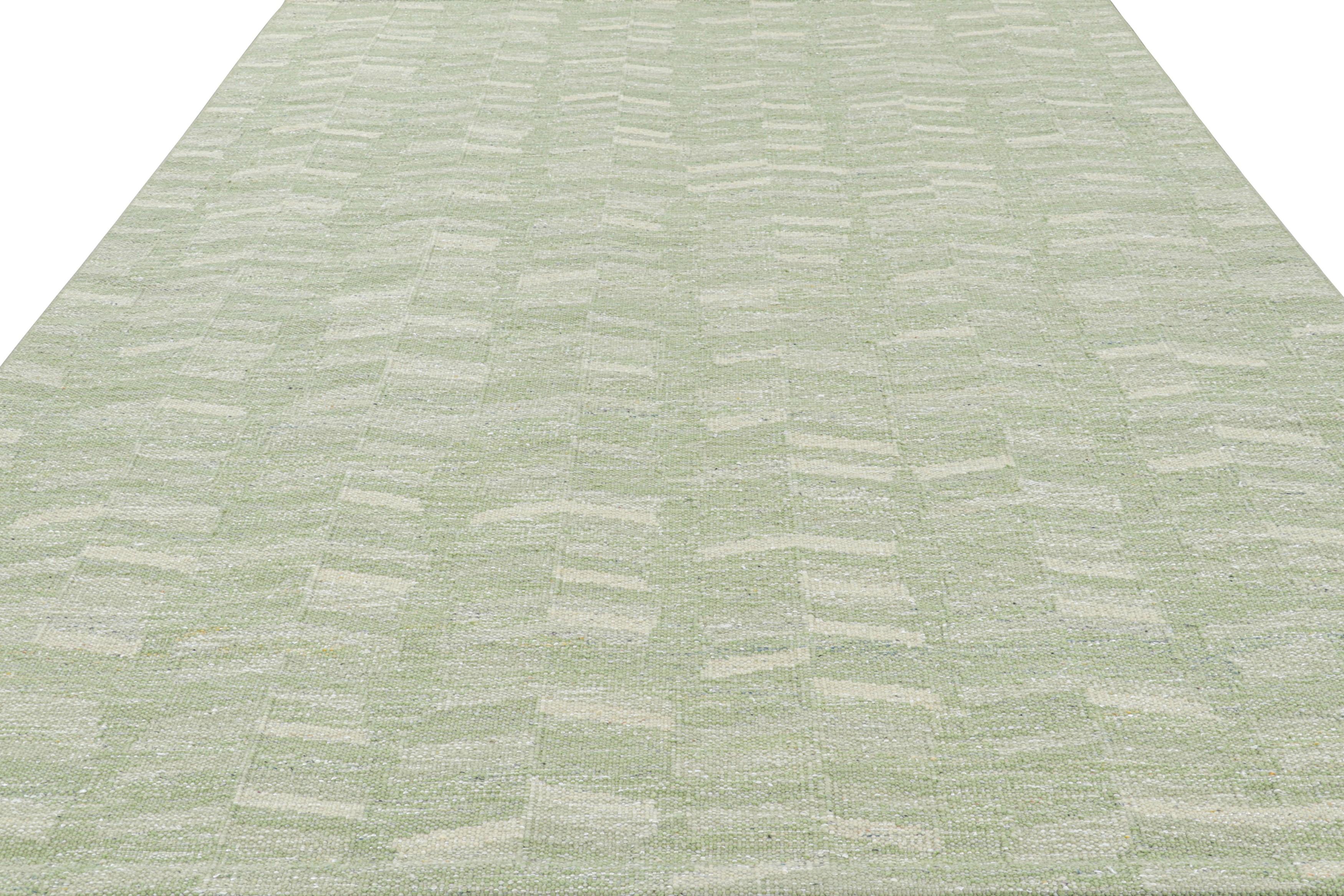 Indiano Rug & Kilim: Tappeto in stile scandinavo in verde-blu con motivo geometrico in vendita
