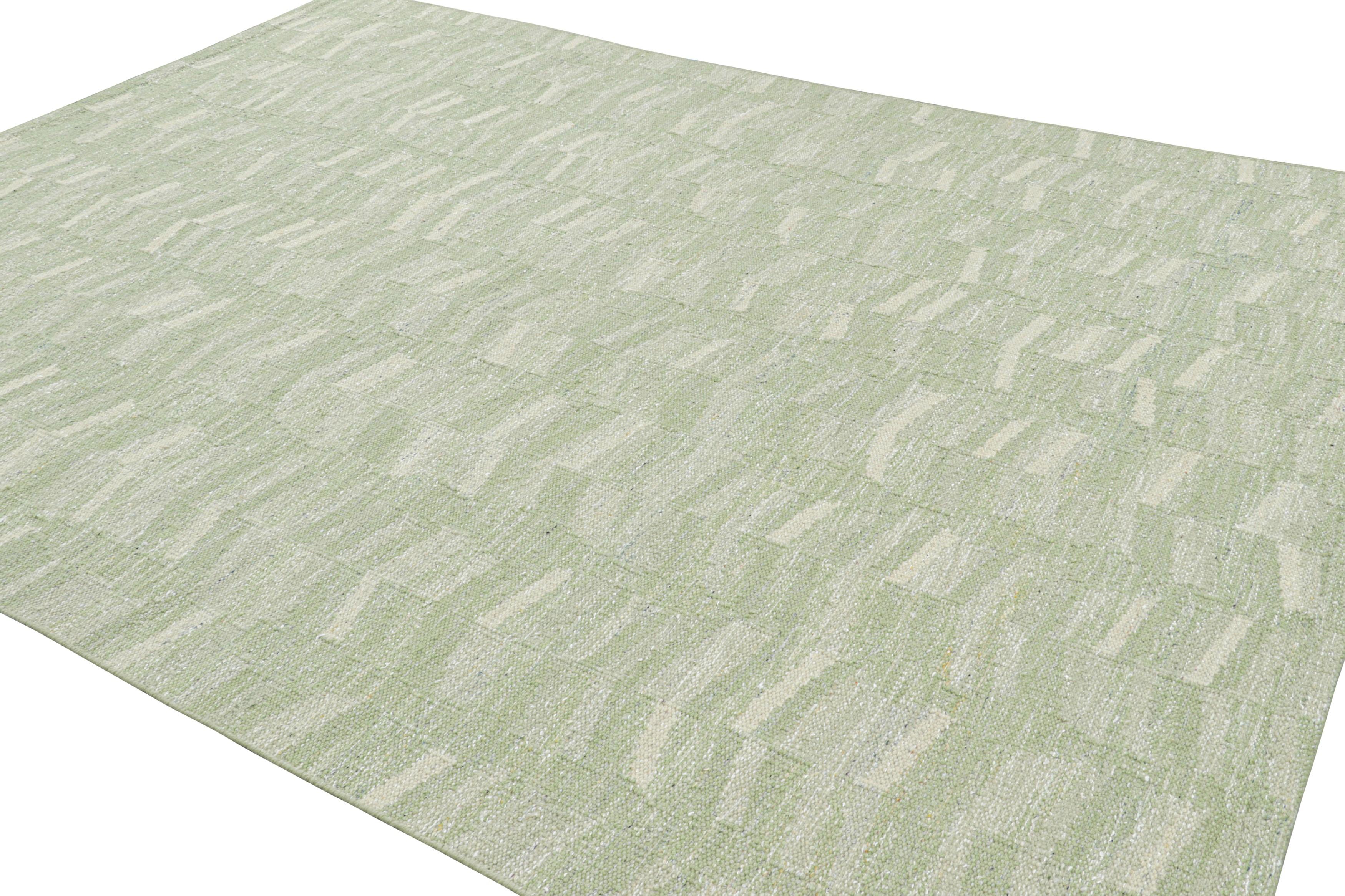 Tessuto a mano Rug & Kilim: Tappeto in stile scandinavo in verde-blu con motivo geometrico in vendita