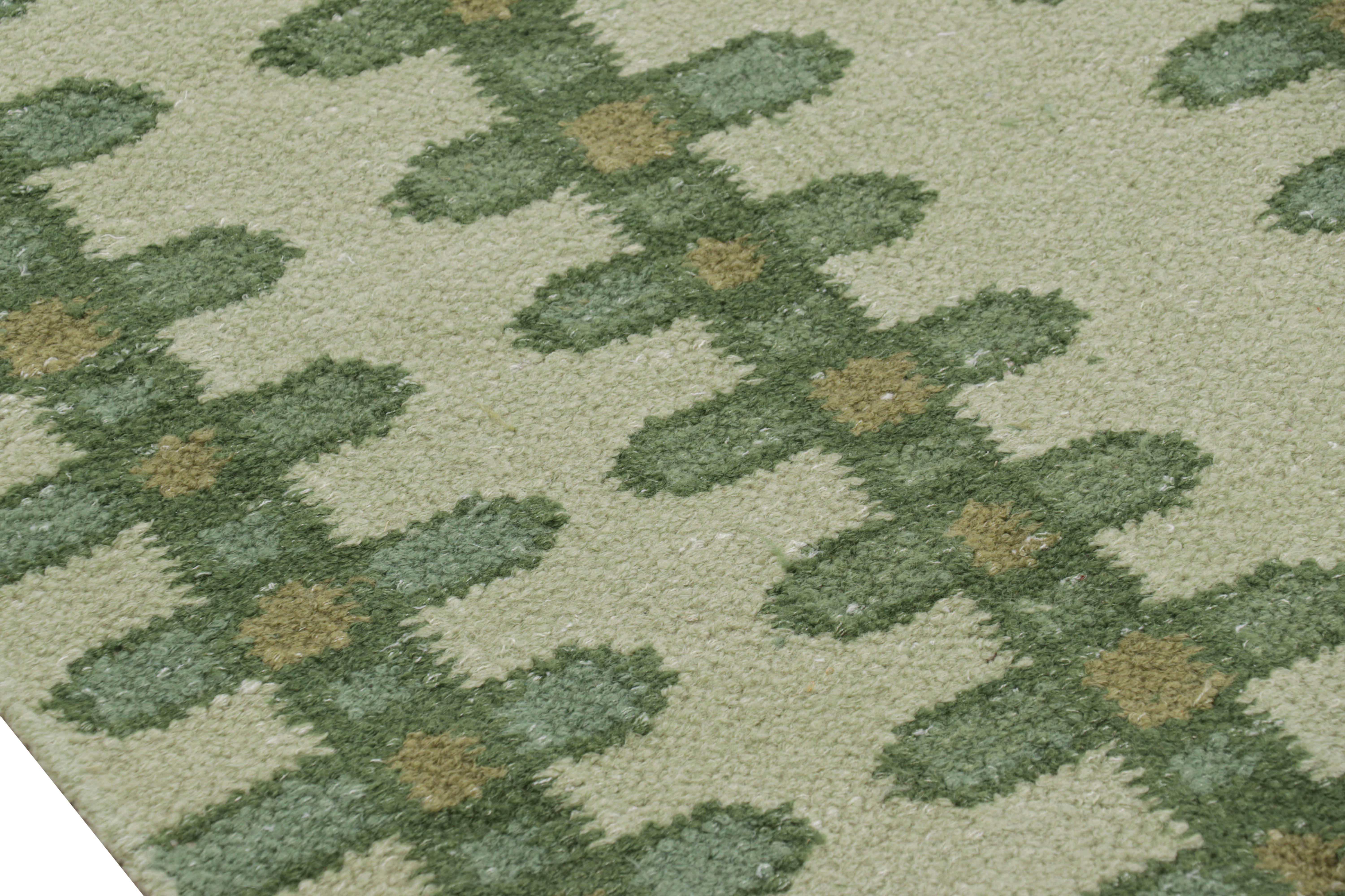 Rug & Kilim’s Scandinavian Style Rug in Green Tones with Floral Stripes In New Condition For Sale In Long Island City, NY