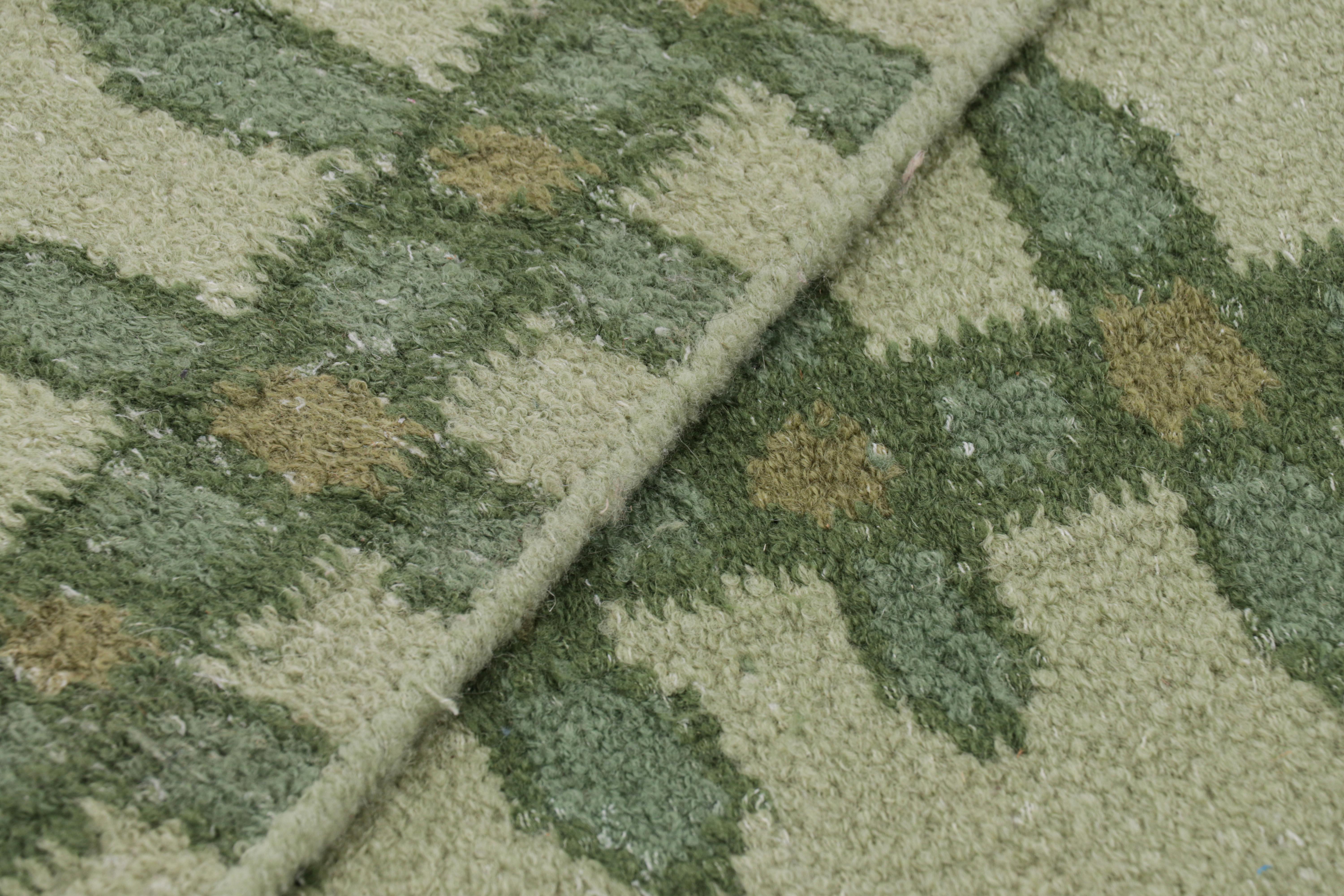 Contemporary Rug & Kilim’s Scandinavian Style Rug in Green Tones with Floral Stripes For Sale
