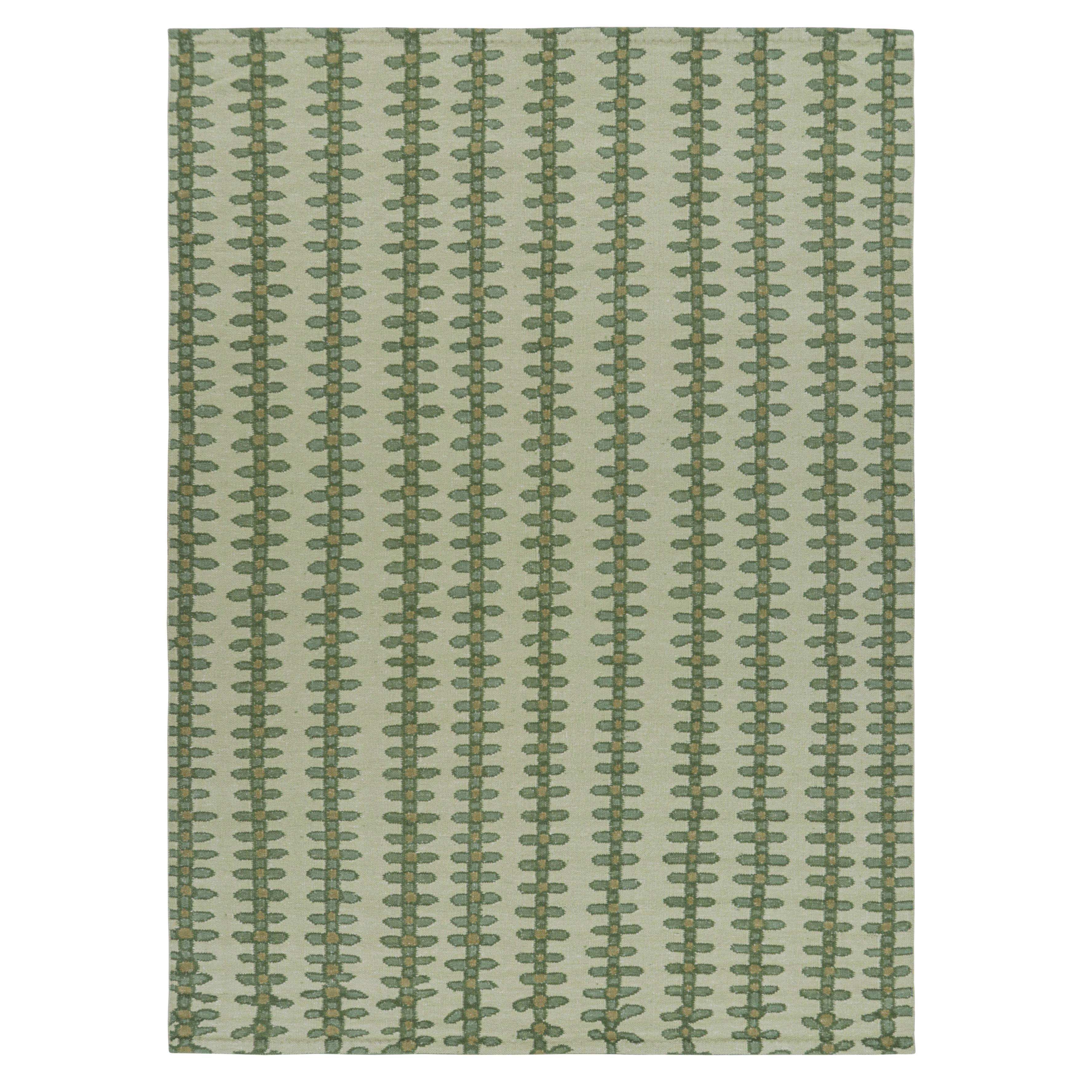 Rug & Kilim’s Scandinavian Style Rug in Green Tones with Floral Stripes For Sale