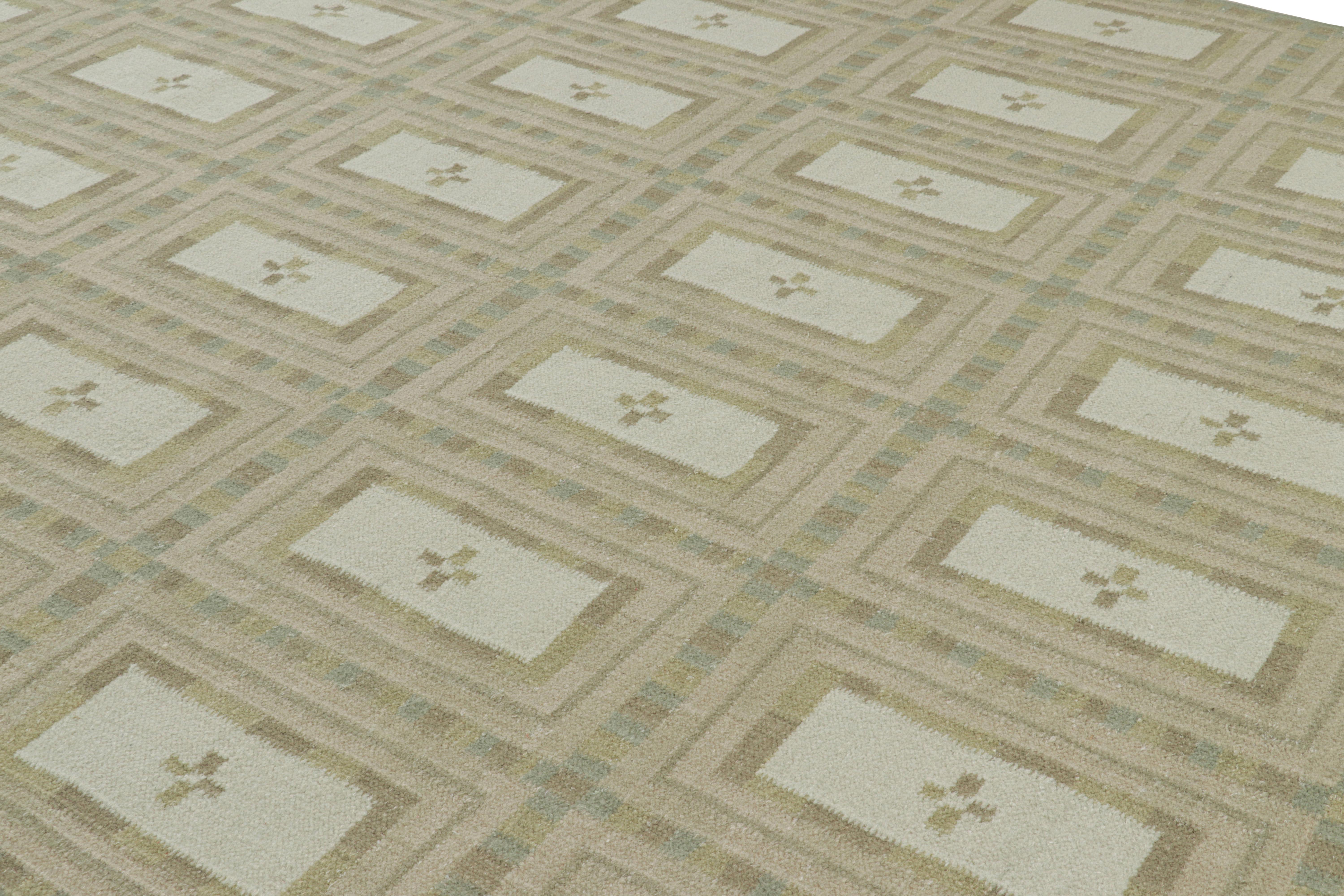 Dieser 10x14 große Teppich aus der Scandinavian Collection'S von Rug & Kilim ist in einer neuen Flachgewebekonstruktion handgewebt, bei der eine Mischung aus Wolle und exotischen Garnen verwendet wird - eine weiche neue Textur, die von Alpakagarnen