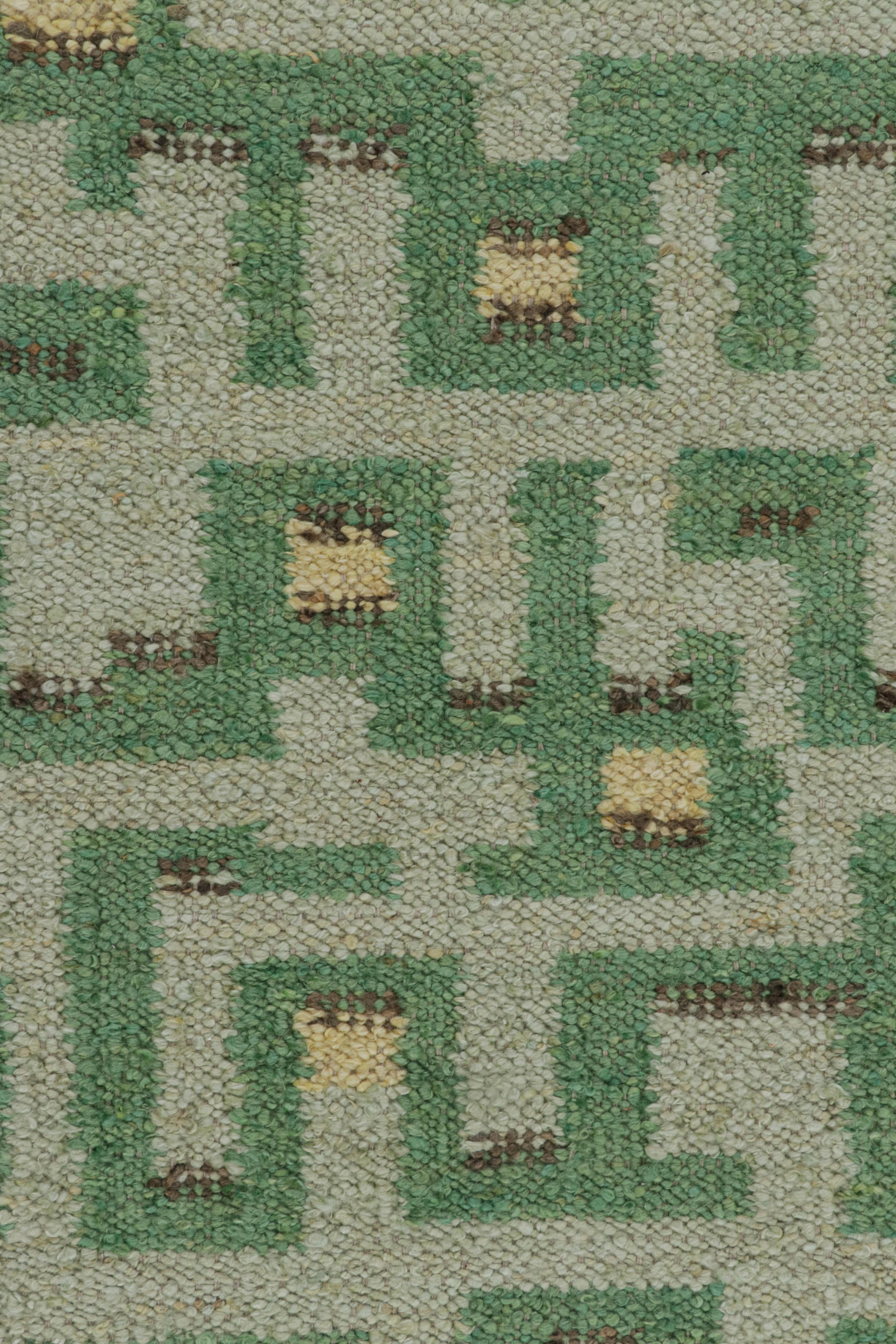 Modern Rug & Kilim’s Scandinavian Style Rug in Green Tones with Geometric Patterns For Sale