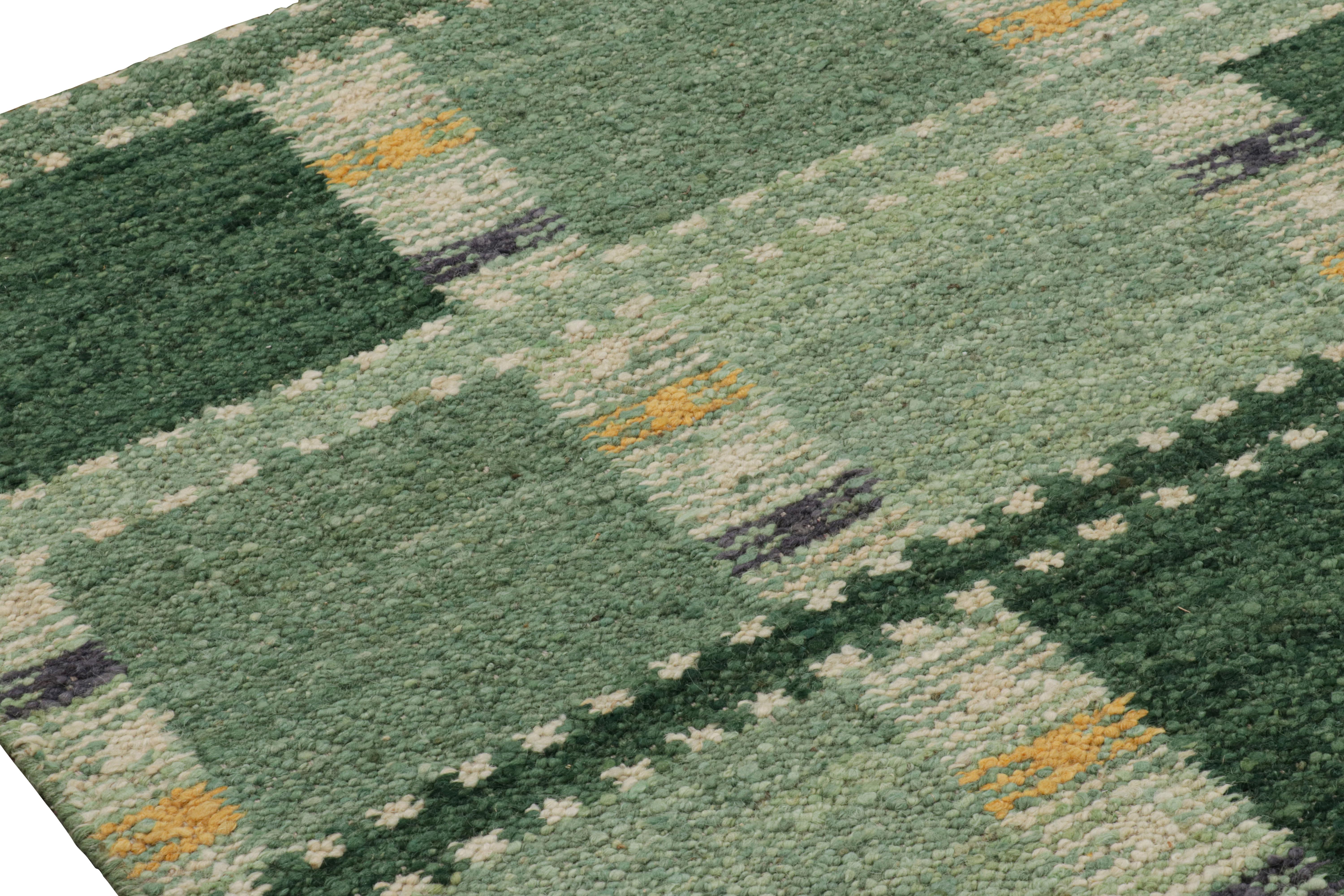 Modern Rug & Kilim’s Scandinavian Style Rug in Green Tones, with Geometric Patterns For Sale