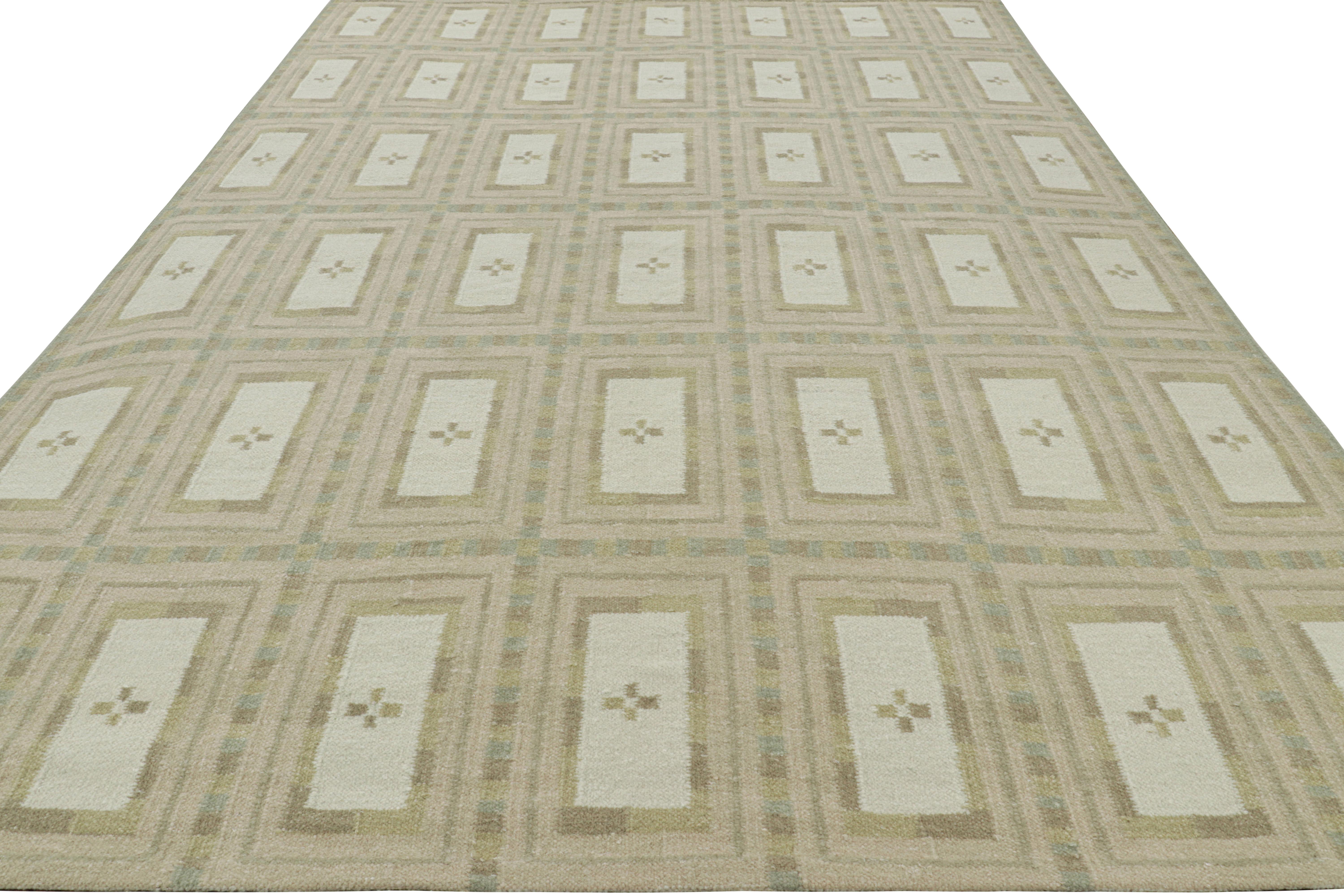 Rug & Kilim's Teppich im skandinavischen Stil in Grüntönen mit geometrischen Mustern (Handgewebt) im Angebot