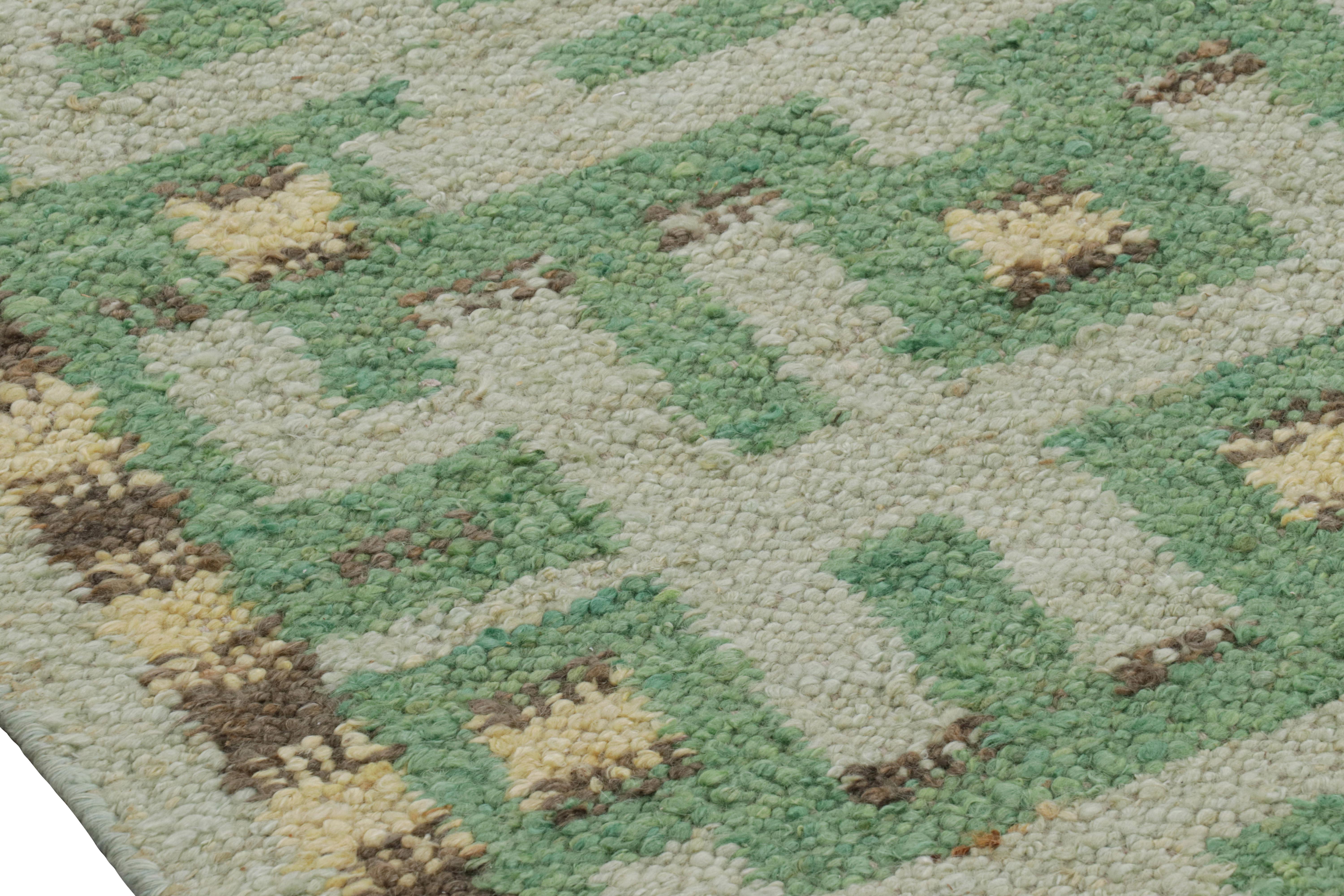 Contemporary Rug & Kilim’s Scandinavian Style Rug in Green Tones with Geometric Patterns For Sale