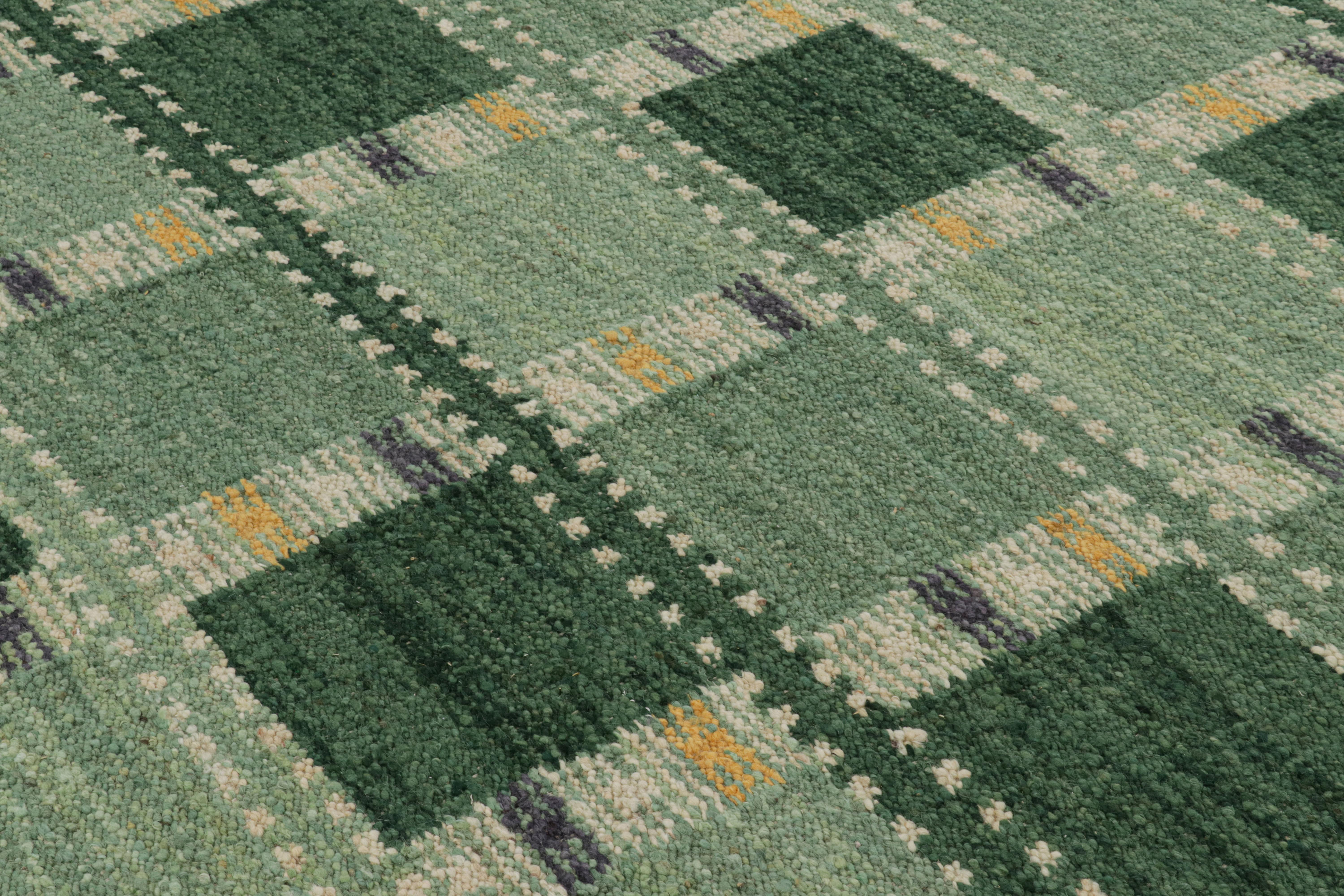 Contemporary Rug & Kilim’s Scandinavian Style Rug in Green Tones, with Geometric Patterns For Sale