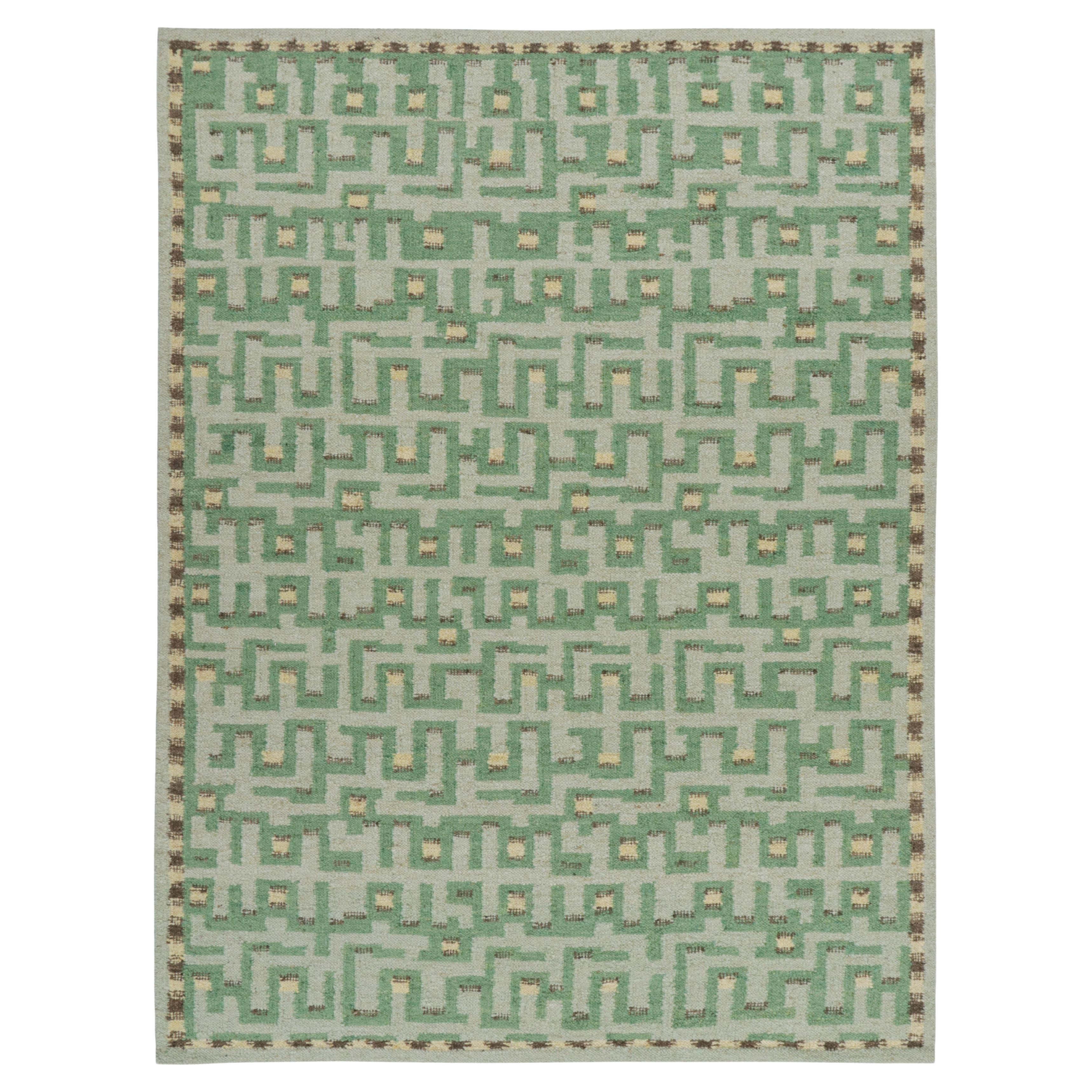 Rug & Kilim’s Scandinavian Style Rug in Green Tones with Geometric Patterns For Sale