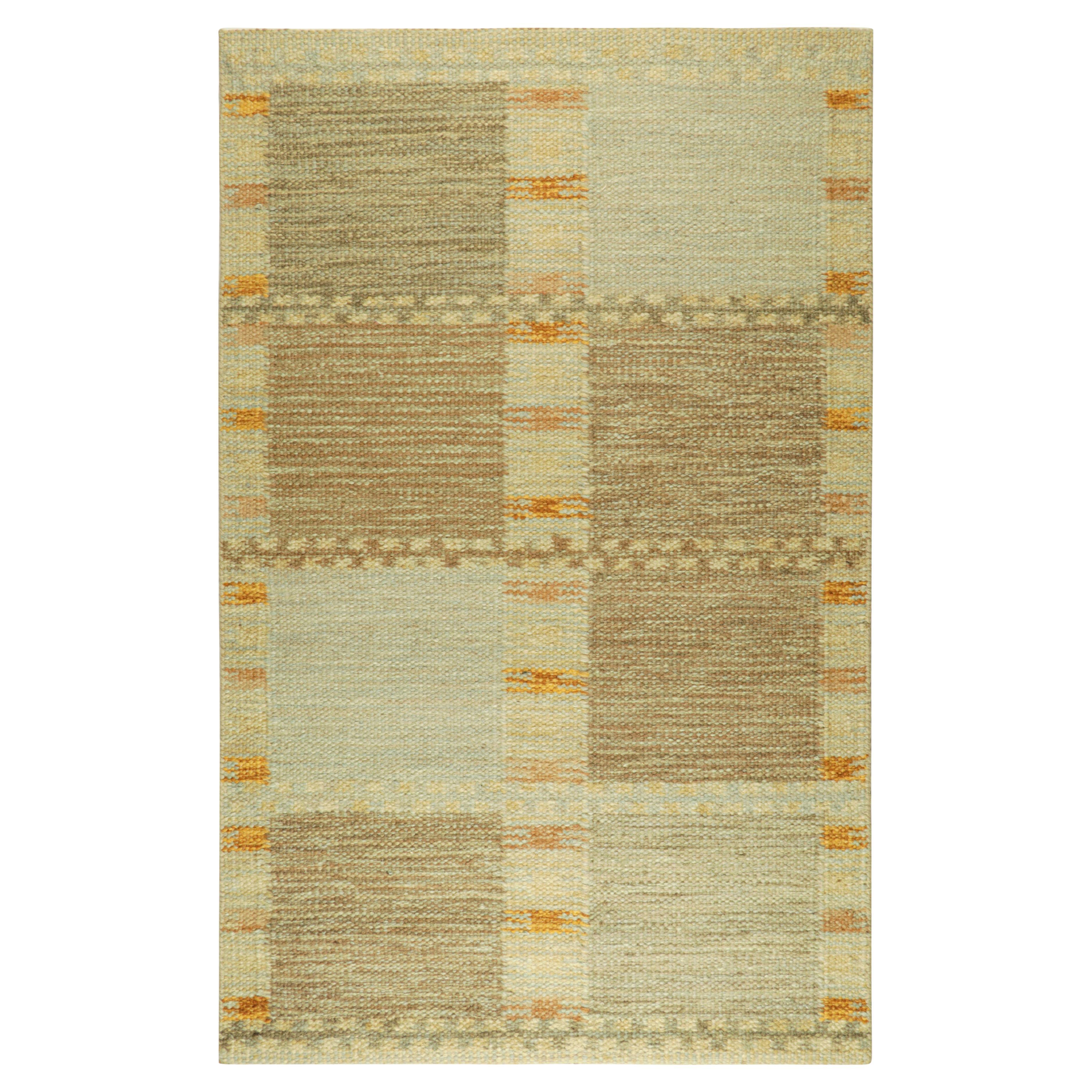 Rug & Kilim’s Scandinavian Style Rug in Green Tones with Geometric Patterns