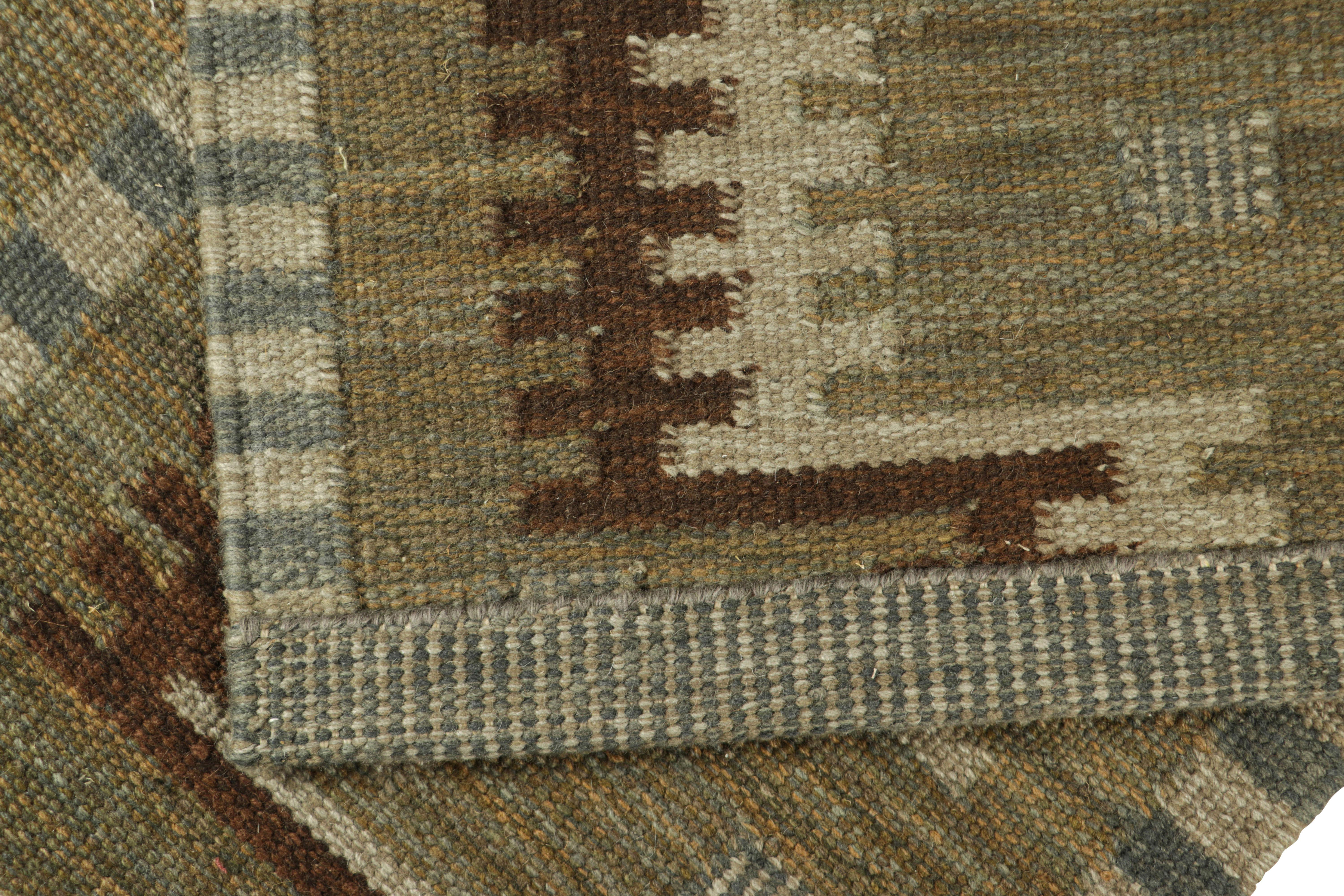 Contemporary Rug & Kilim’s Scandinavian Style Rug in Green with Beige-Brown Geometric Pattern For Sale