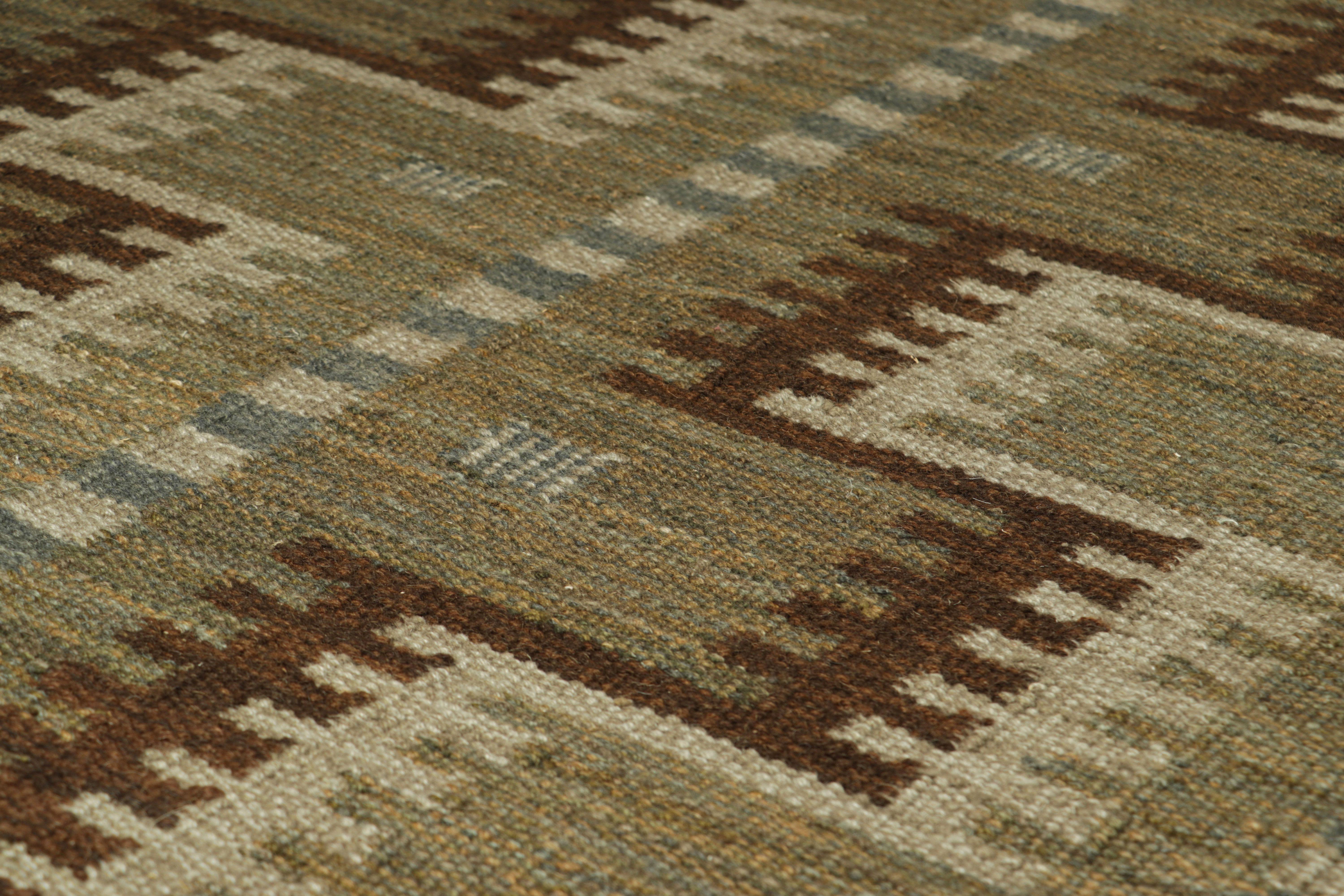 From an exciting new collection of gift-size pieces, this 4x6 Swedish-style accent rug is a bold new addition to the Scandinavian Collection by Rug & Kilim. Handwoven in a wool flatweave with undyed natural yarns as well, its design is inspired by
