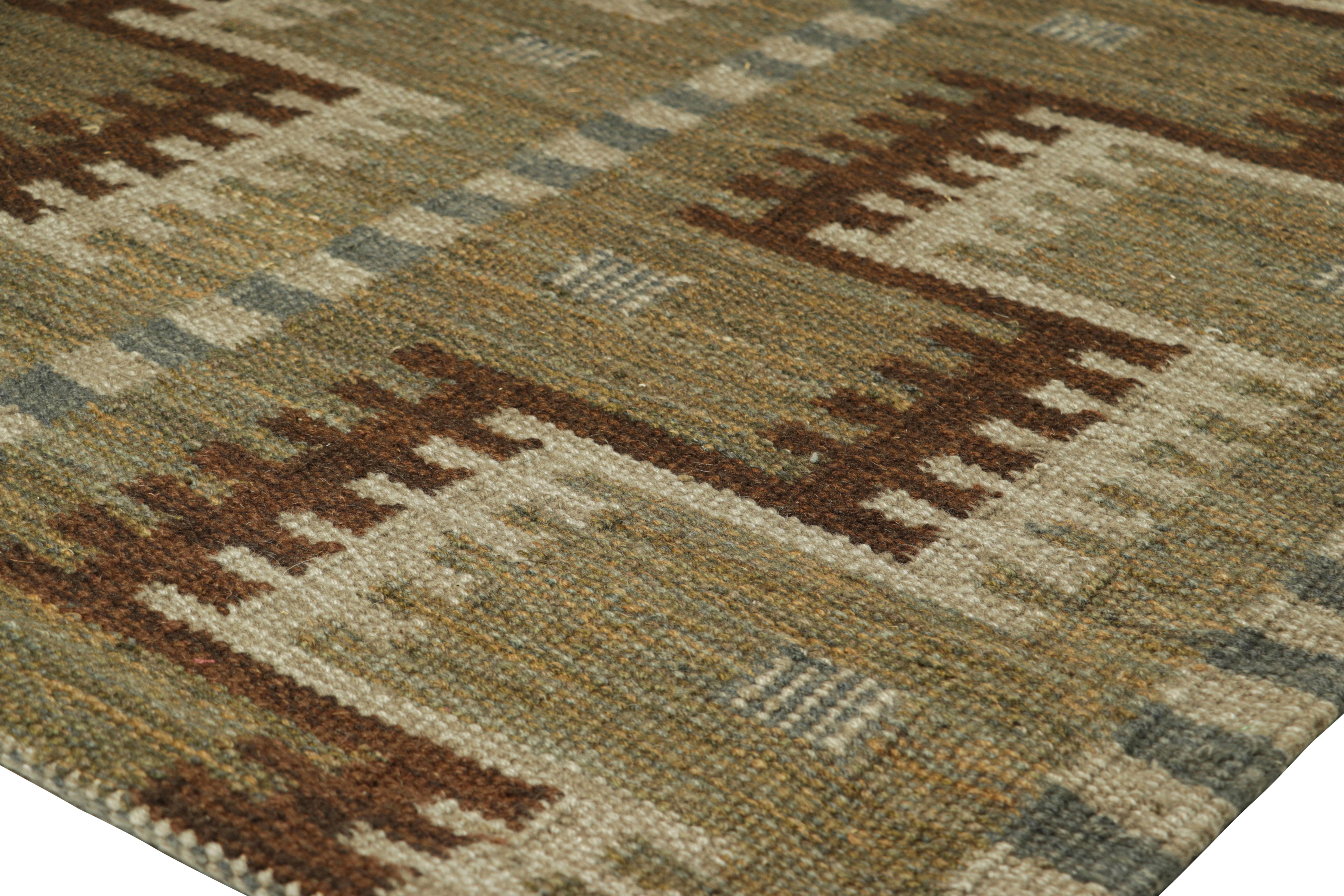 Modern Rug & Kilim’s Scandinavian Style Rug in Green with Beige-Brown Geometric Pattern For Sale