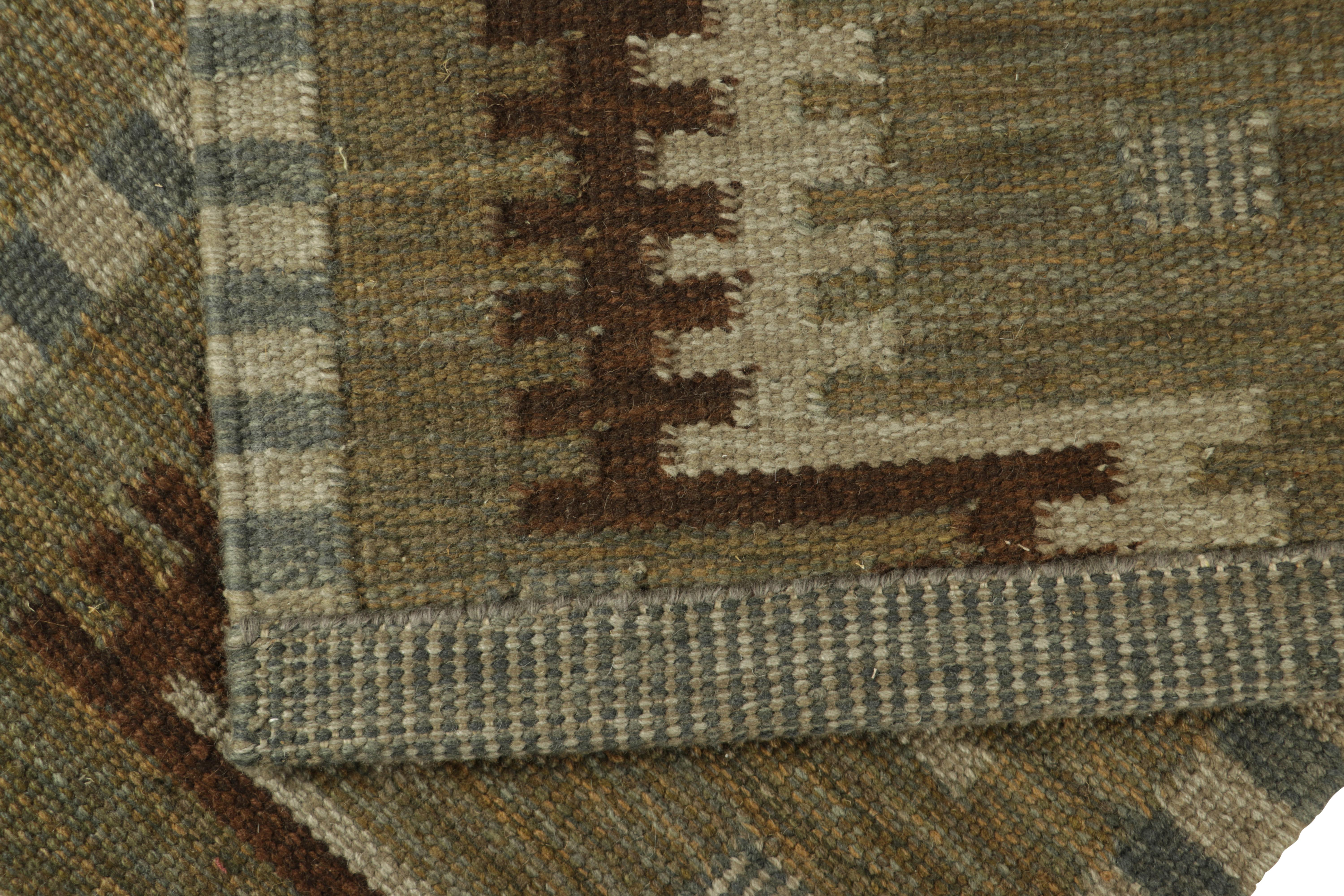 Contemporary Rug & Kilim’s Scandinavian Style Rug in Green with Beige-Brown Geometric Pattern For Sale