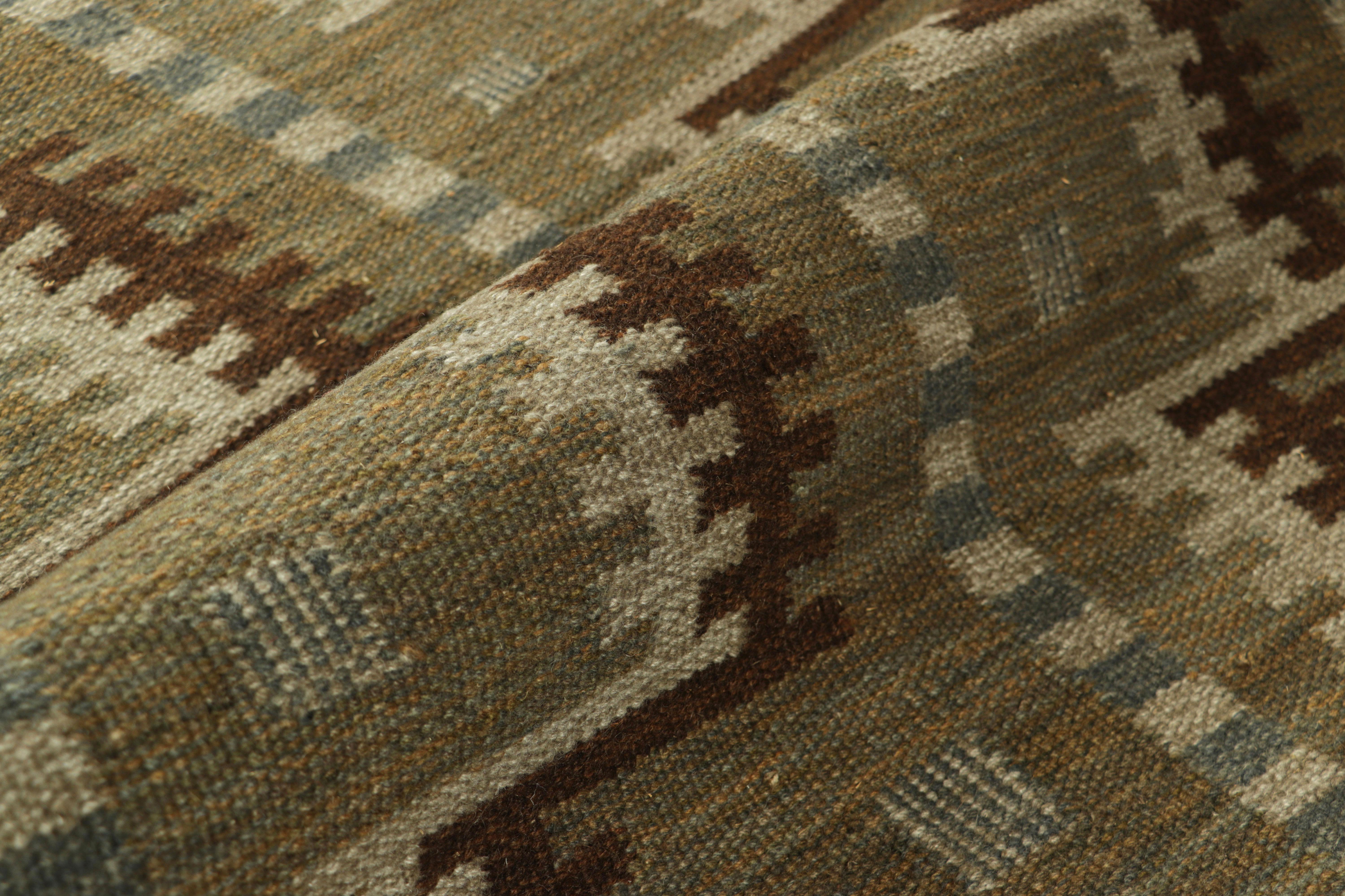 Rug & Kilim’s Scandinavian Style Rug in Green with Beige-Brown Geometric Pattern In New Condition For Sale In Long Island City, NY