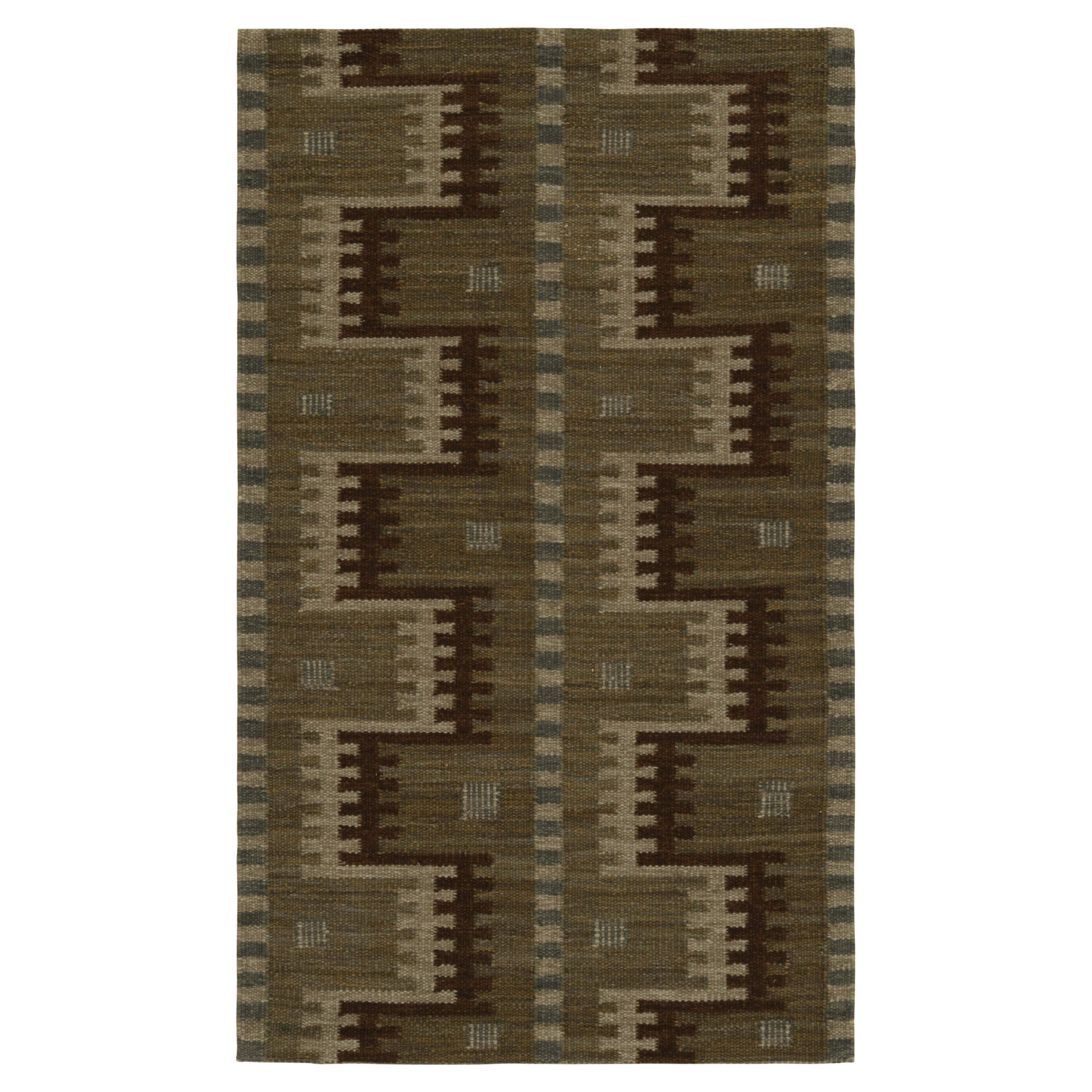 Rug & Kilim’s Scandinavian Style Rug in Green with Beige-Brown Geometric Pattern For Sale
