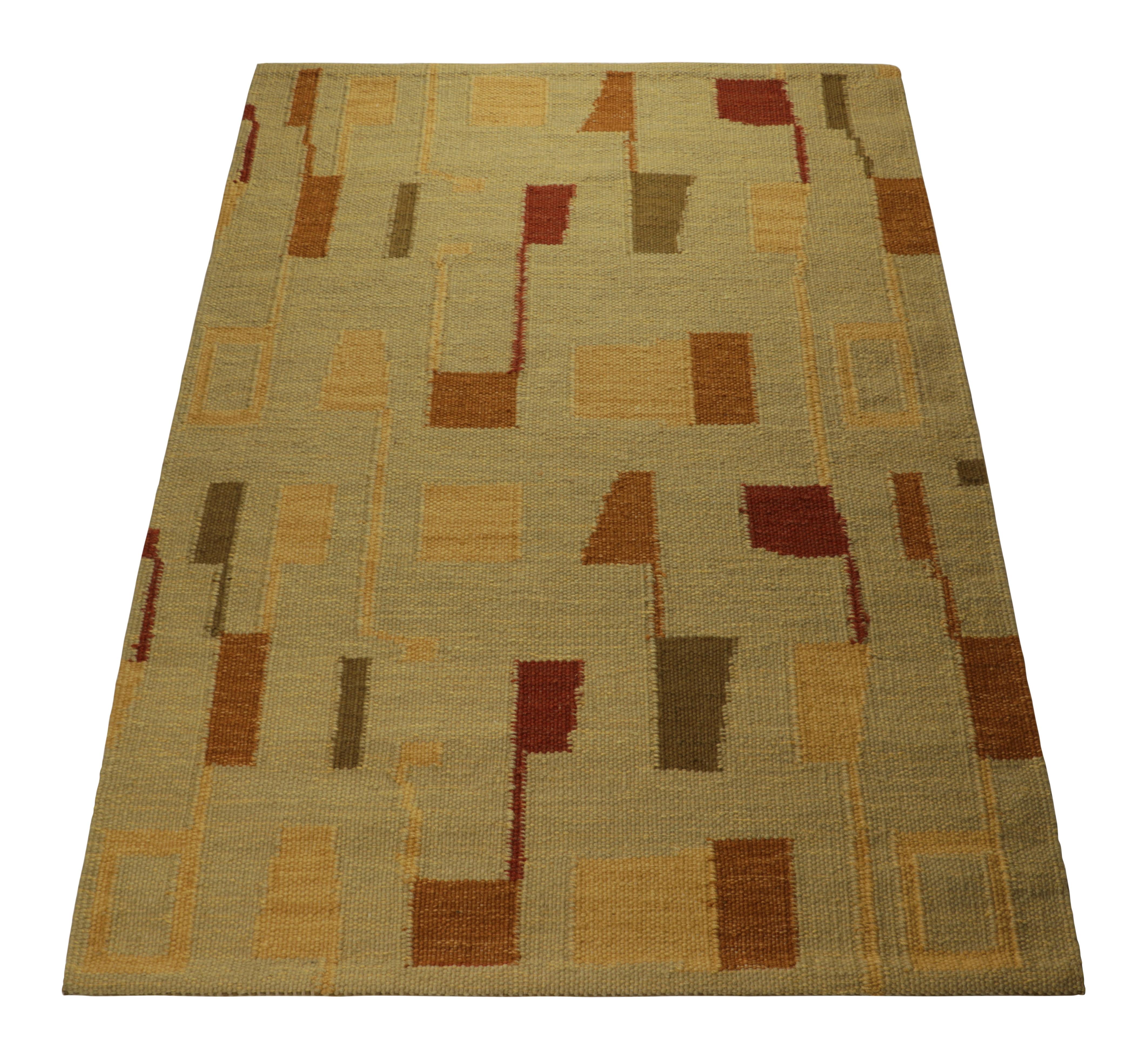 Indian Rug & Kilim’s Scandinavian Style Rug in Green, with Colorful Geometric Pattern For Sale