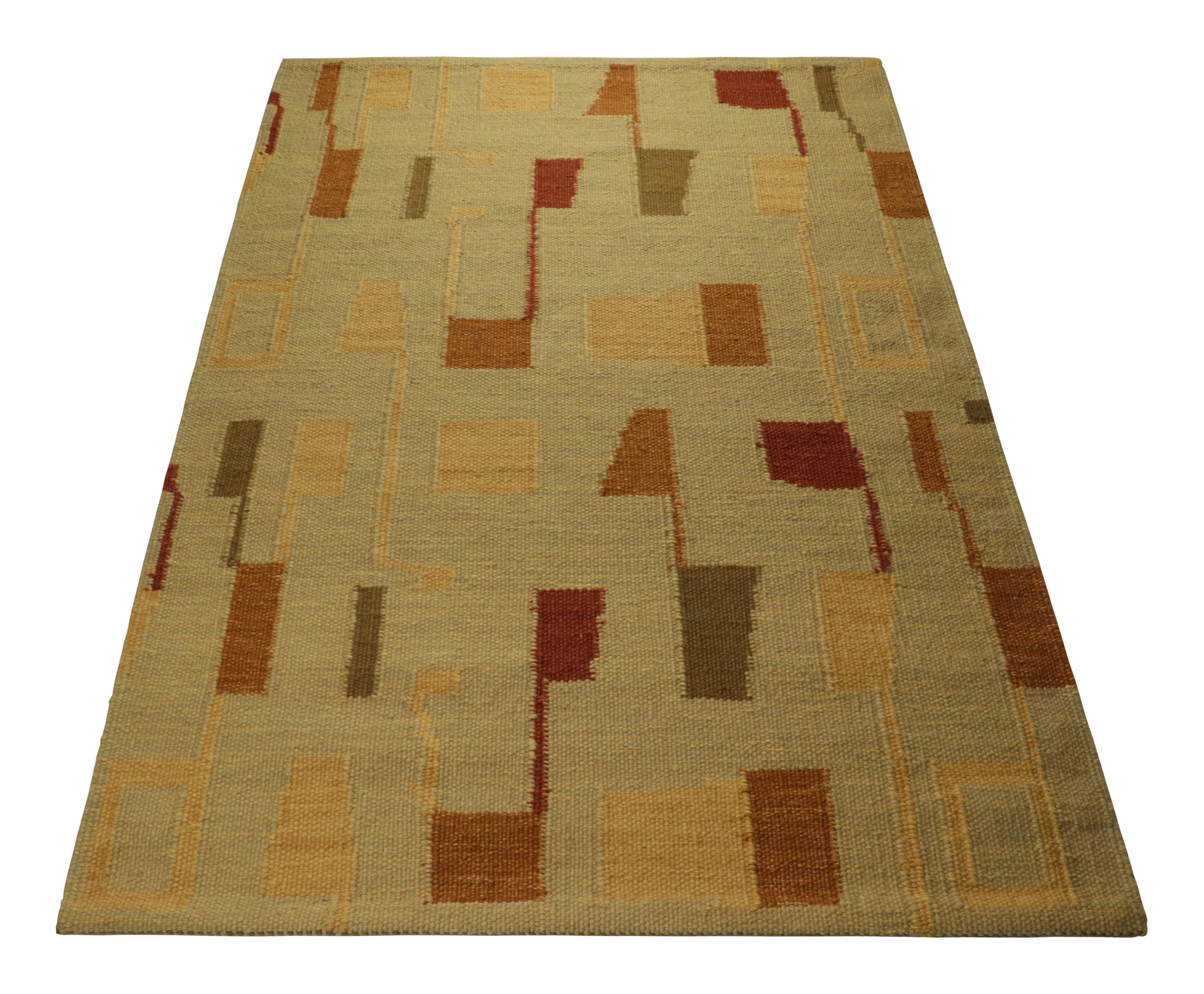 Hand-Woven Rug & Kilim’s Scandinavian Style Rug in Green, with Colorful Geometric Pattern For Sale
