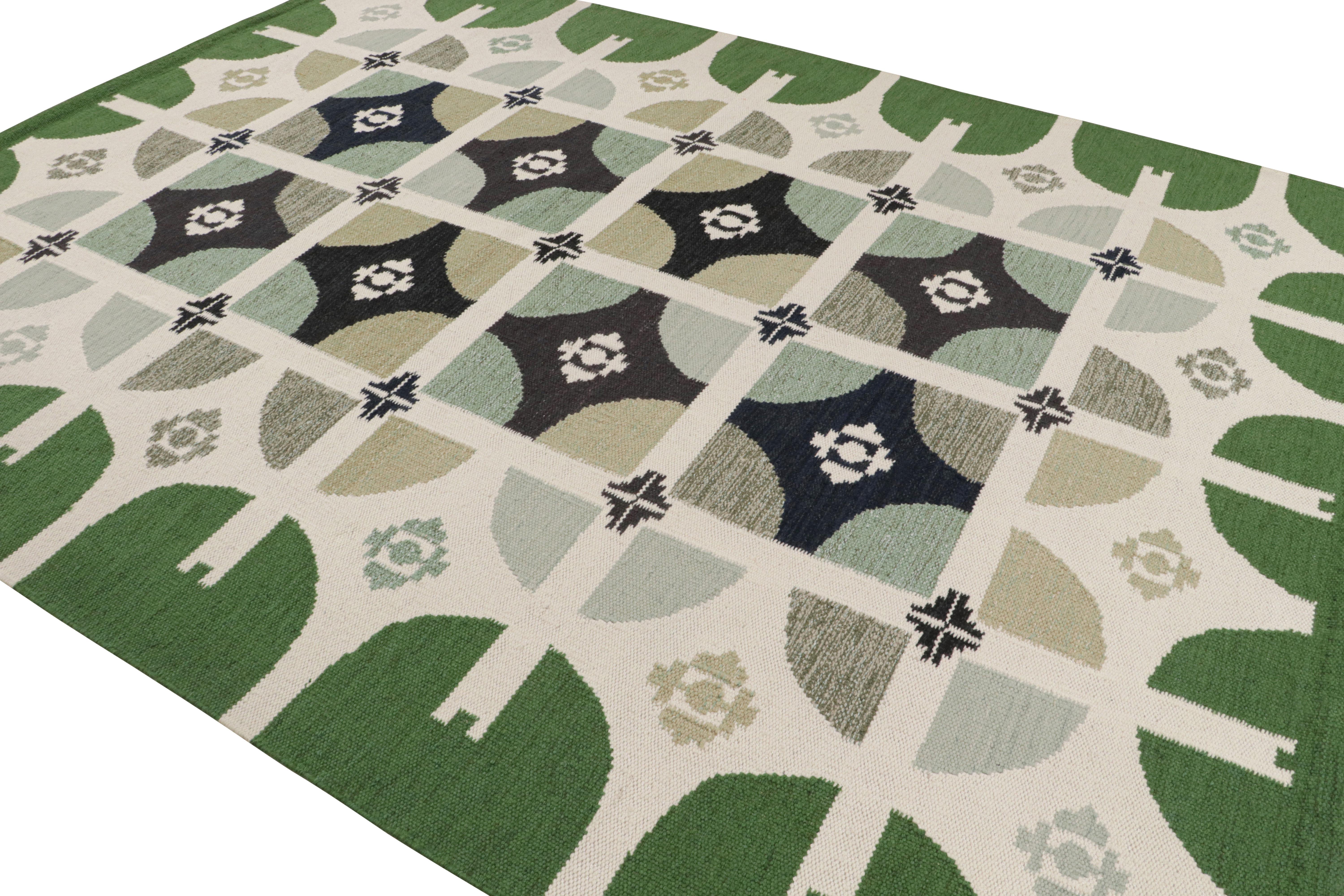 Ce tapis 9x12 est un nouvel ajout audacieux à la Collection S &New de Rug & Kilim. Tissé à la main dans un tissu plat en laine, son design reflète une version contemporaine du style déco suédois. 

Sur le Design : 

Les amateurs de l'artisanat