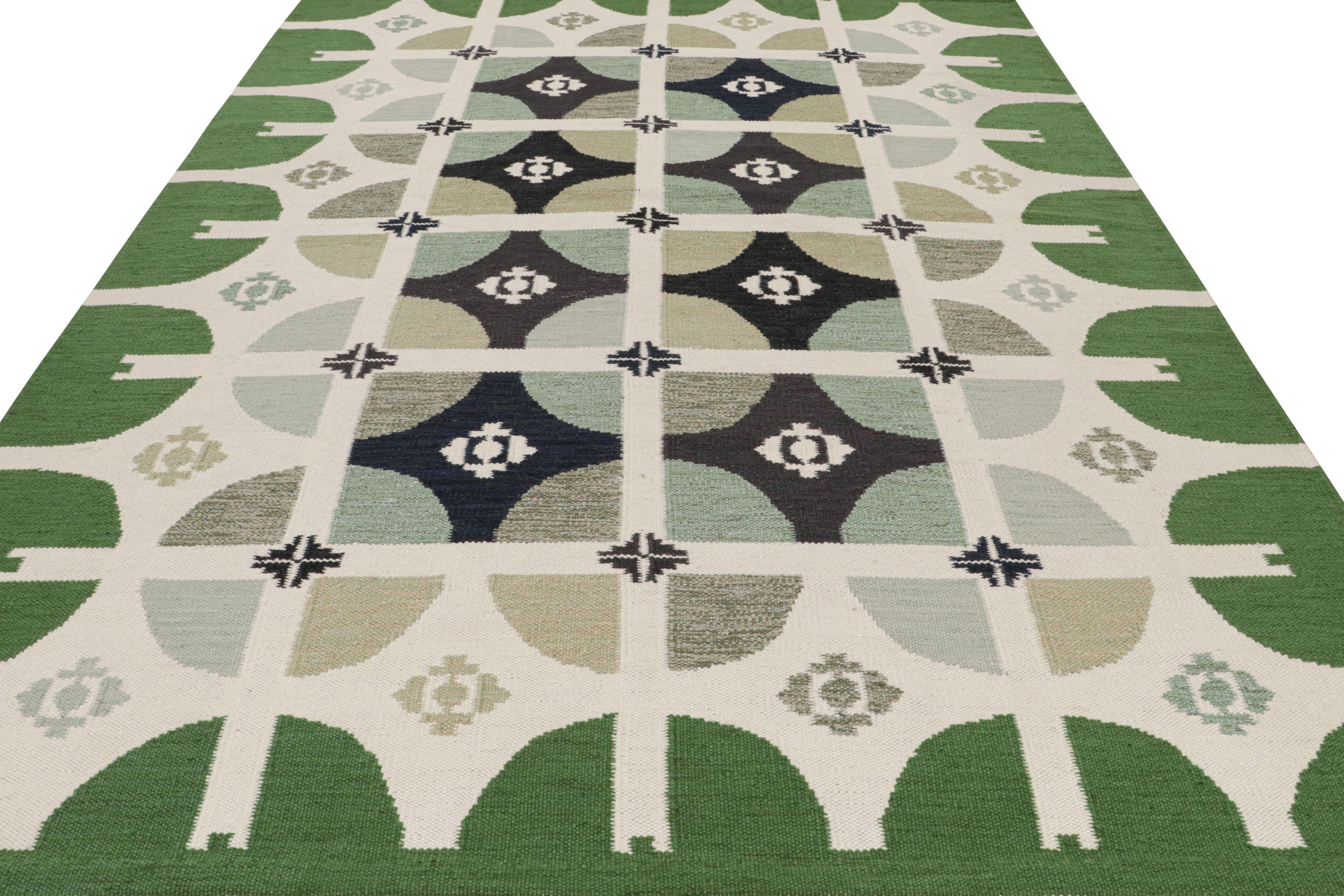 Scandinavian Modern Rug & Kilim’s Scandinavian Style Rug in Green with Geometric Patterns For Sale