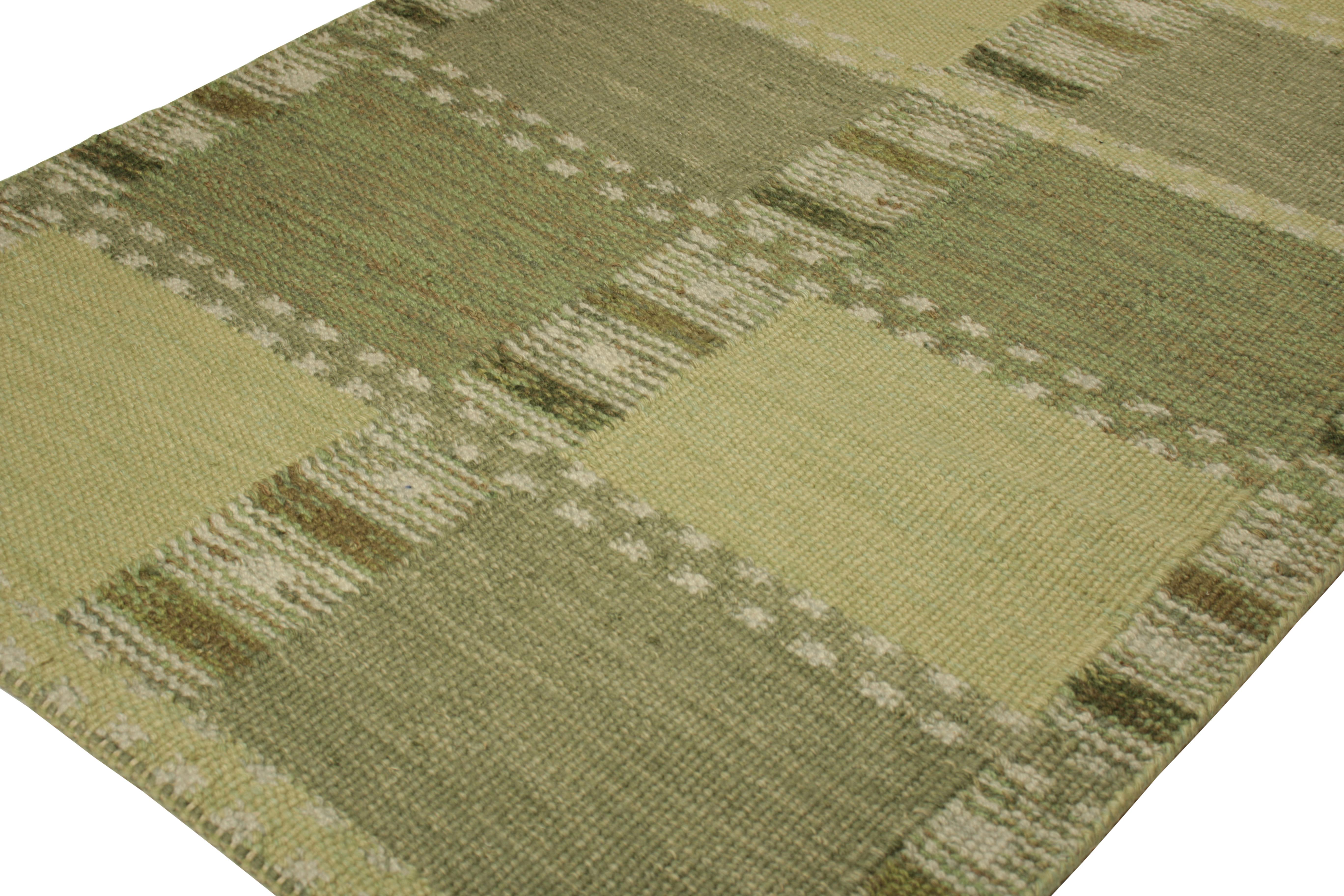 Modern Rug & Kilim’s Scandinavian Style Rug in Green, with Geometric Patterns For Sale