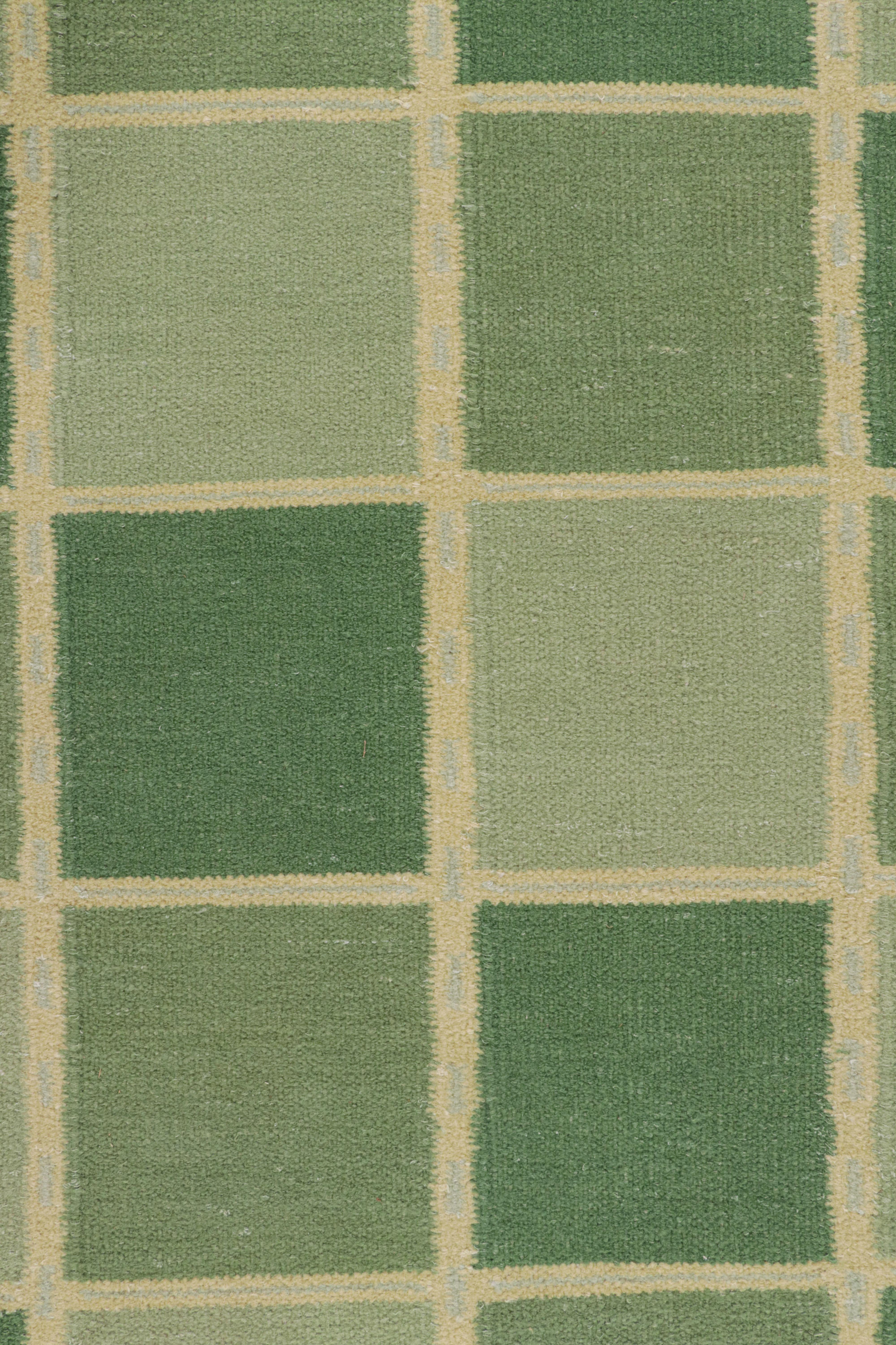 Modern Rug & Kilim’s Scandinavian Style Rug in Green with Geometric Patterns For Sale