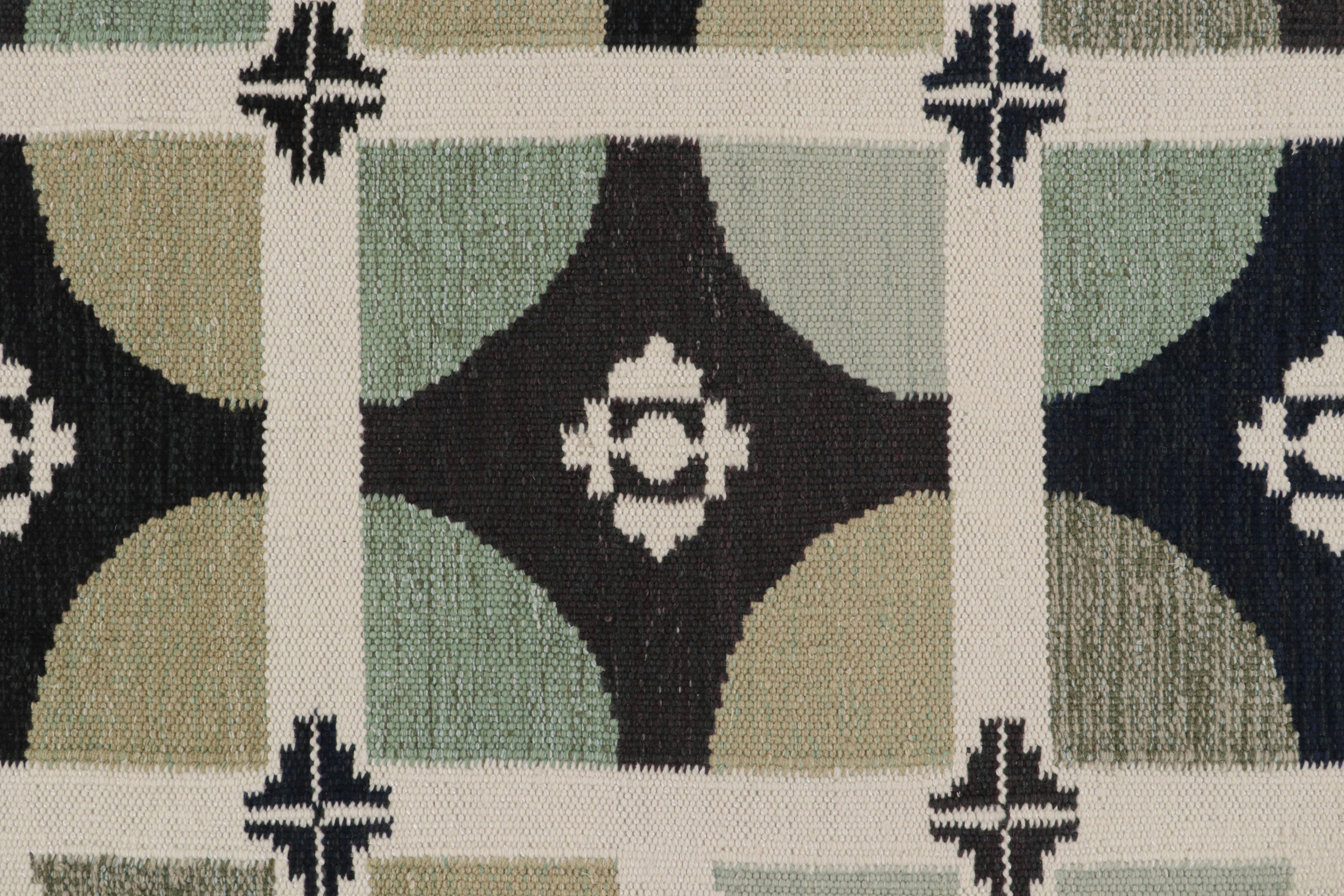 Hand-Knotted Rug & Kilim’s Scandinavian Style Rug in Green with Geometric Patterns For Sale