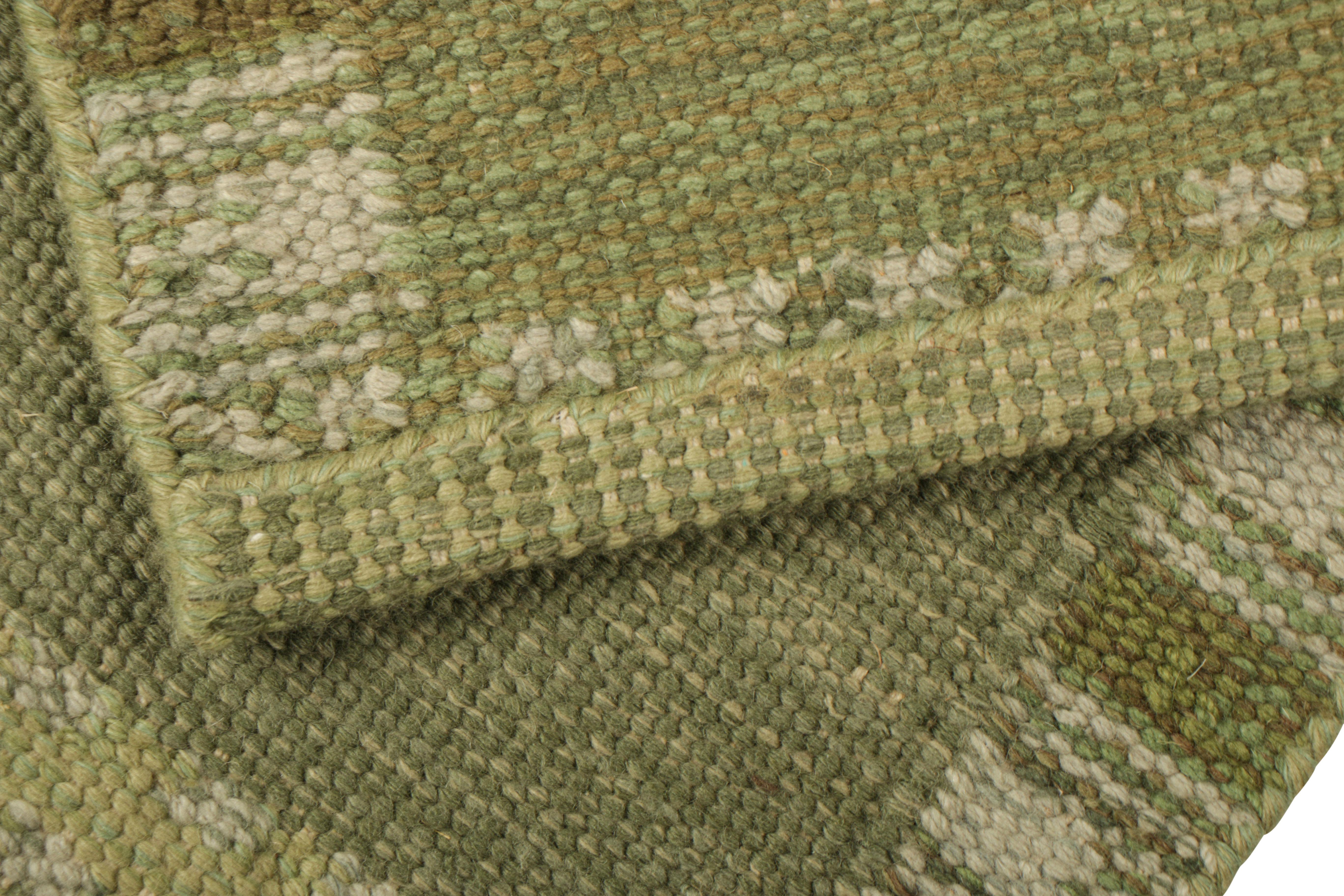 Rug & Kilim's Teppich im skandinavischen Stil in Grün mit geometrischen Mustern (Wolle) im Angebot