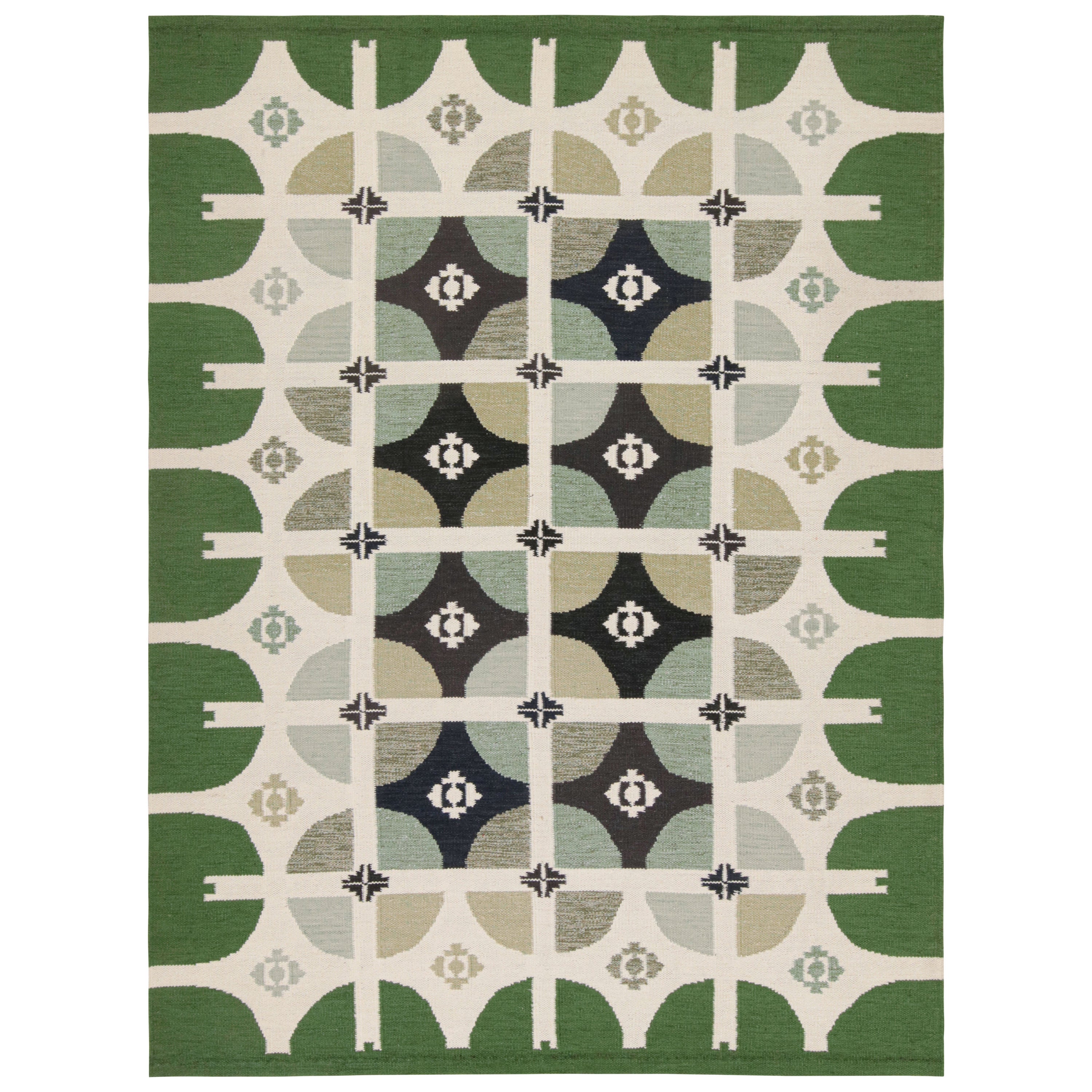 Tapis de style scandinave à motifs géométriques en vert de Rug & Kilim en vente