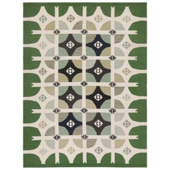 Tapis de style scandinave à motifs géométriques en vert de Rug & Kilim