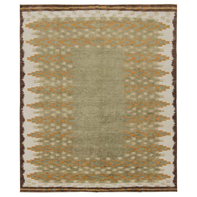Rug and Kilim’s Scandinavian Style Rug in Green with Geometric Patterns ...