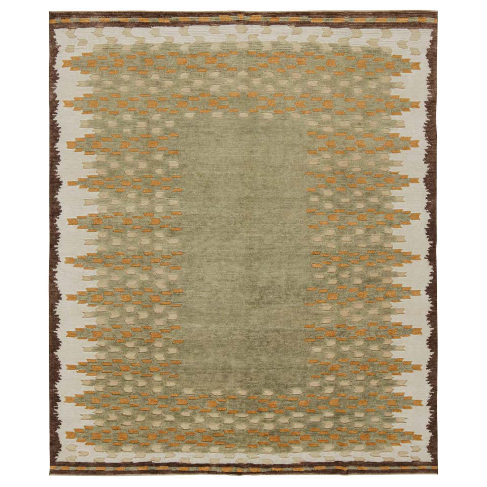 Rug and Kilim’s Scandinavian Style Rug in Green with Geometric Patterns ...