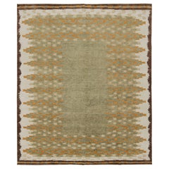 Antique Rug & Kilim’s Scandinavian Style Rug in Green with Geometric Patterns